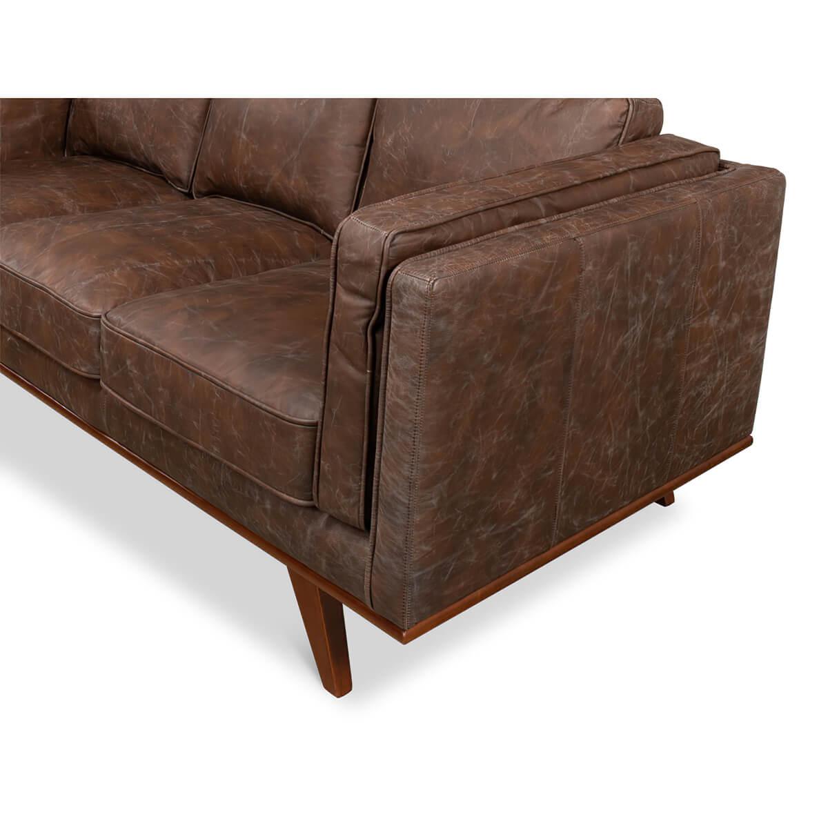 Asian European Mid Century Style Leather Sofa