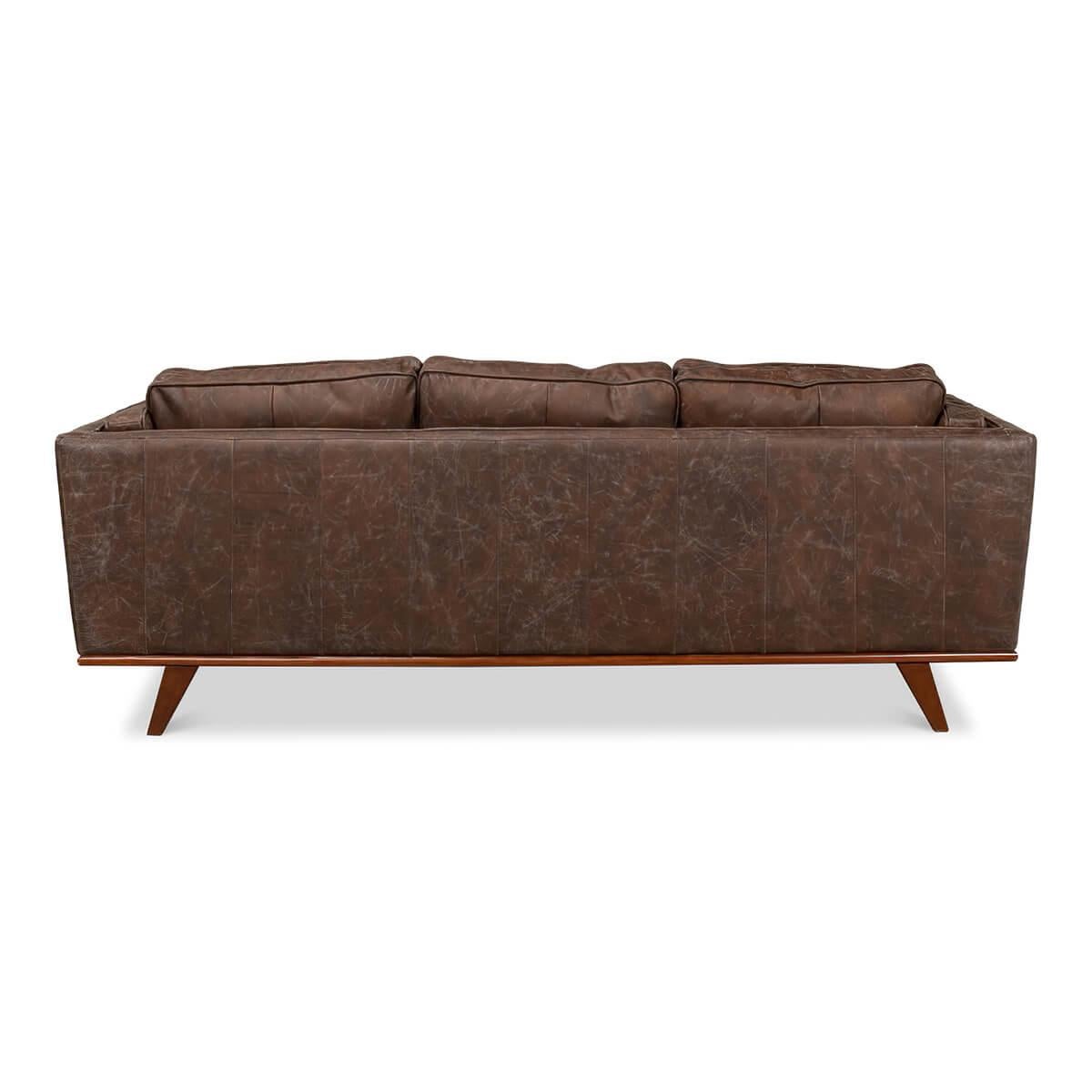Contemporary European Mid Century Style Leather Sofa