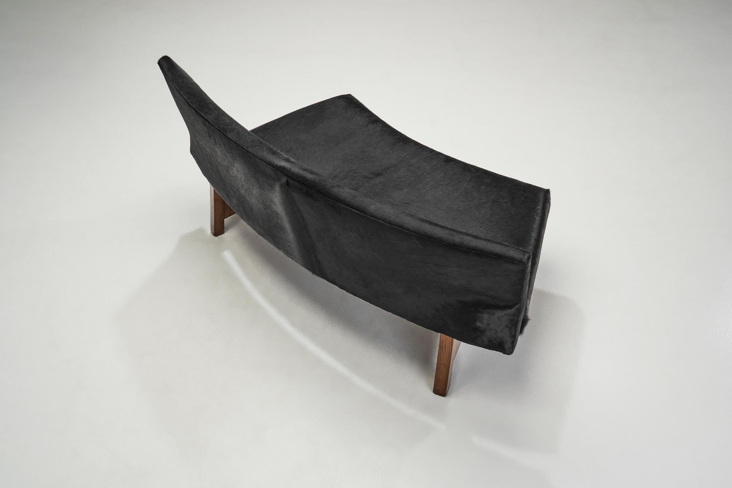 European Mid-Century Two Part Sofa in Black Cow Hide, Europe Ca 1950s For Sale 3