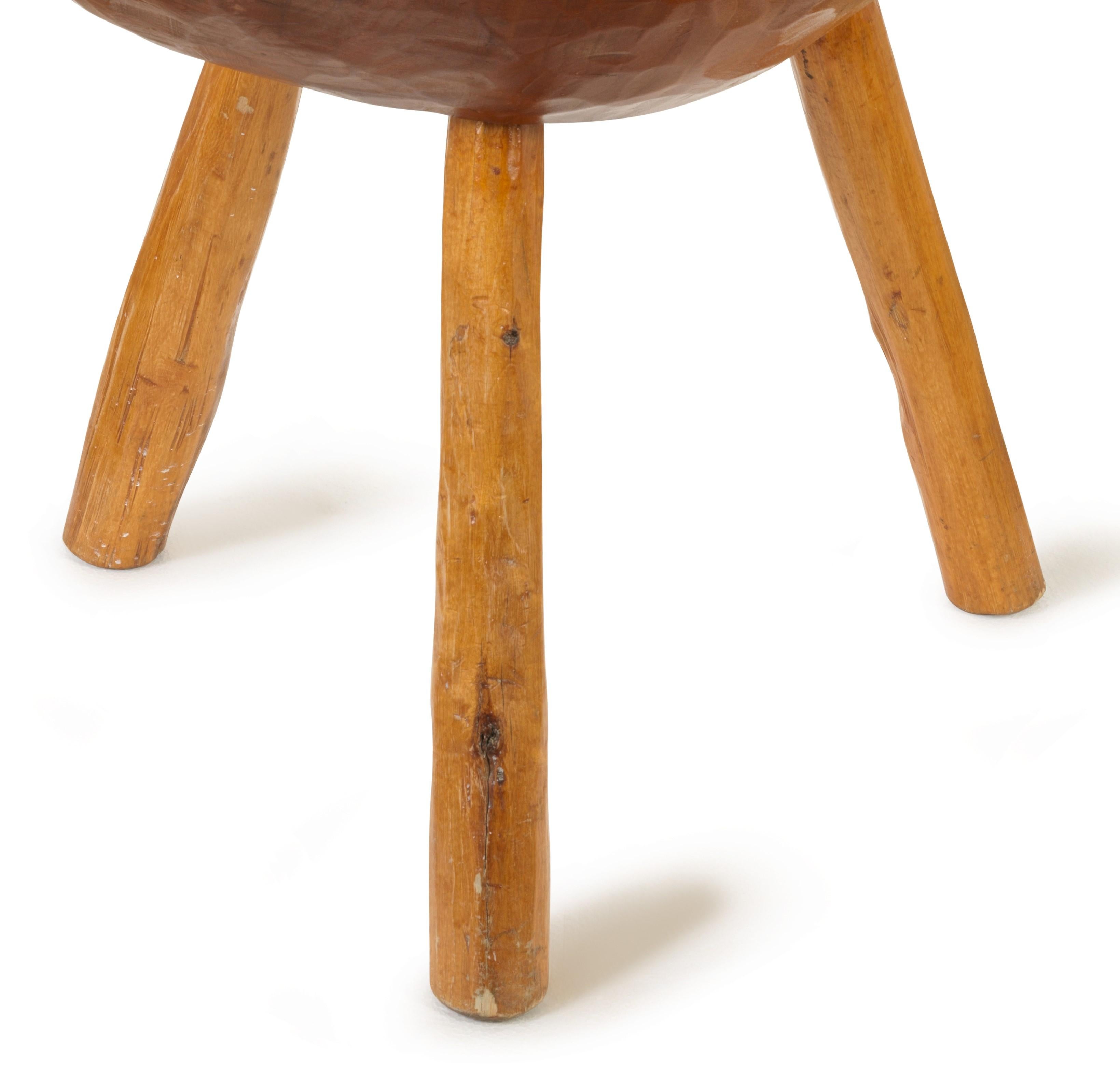 European Mid-Century Wooden Stools with Hand-Carved Scoop Seats, Europe ca 1950s In Good Condition For Sale In Budapest, HU
