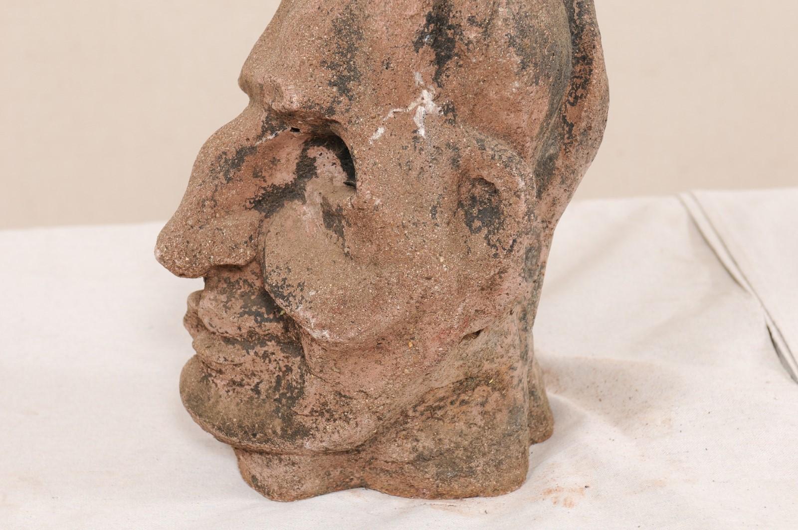 European Midcentury Cubist Style Head Sculpture of Cast Stone 5