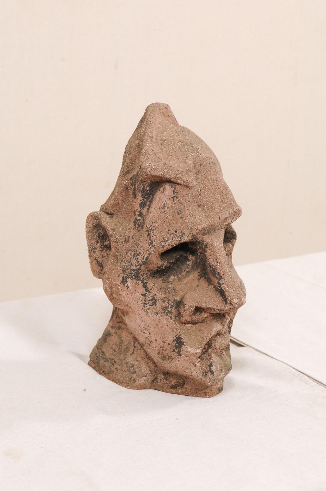 European Midcentury Cubist Style Head Sculpture of Cast Stone 6