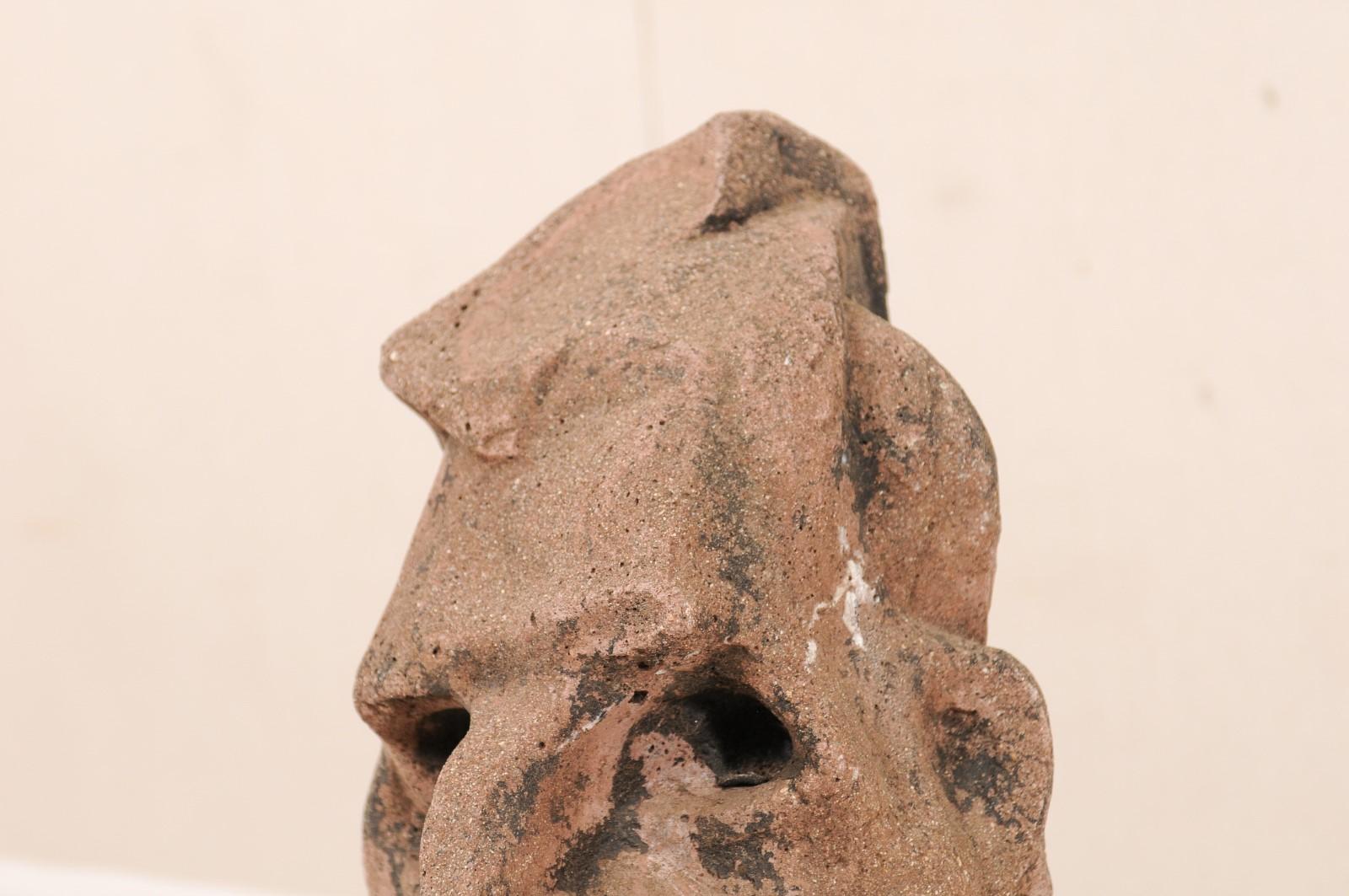 European Midcentury Cubist Style Head Sculpture of Cast Stone In Good Condition In Atlanta, GA