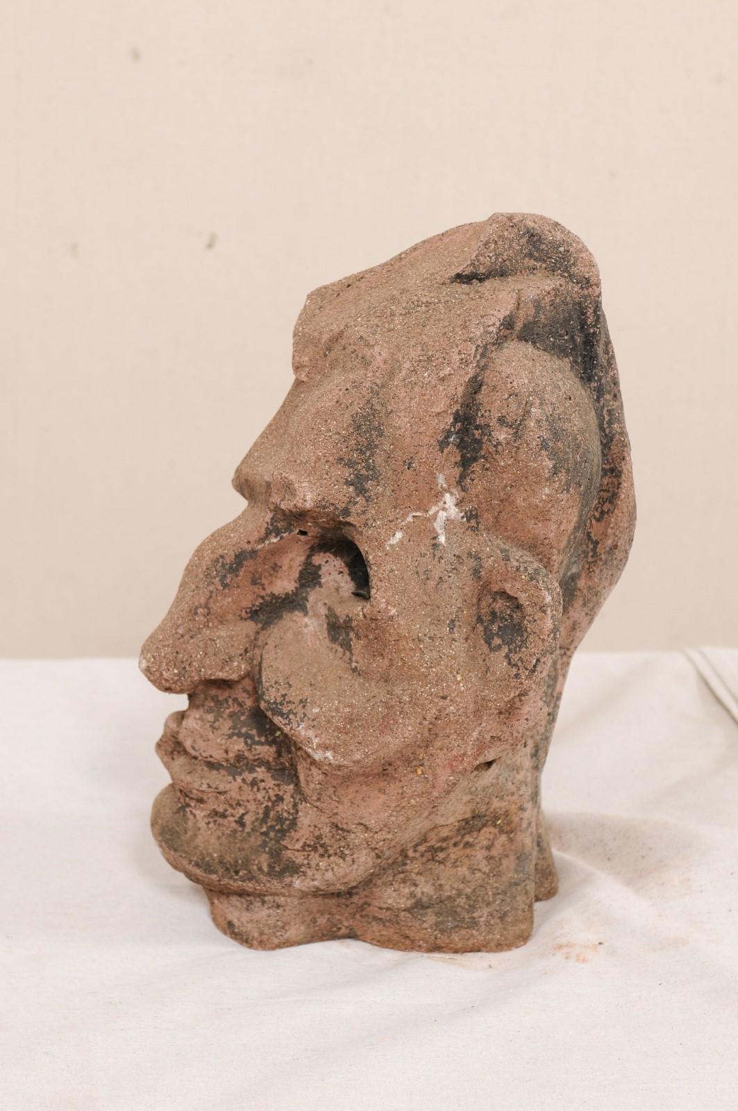 European Midcentury Cubist Style Head Sculpture of Cast Stone 3