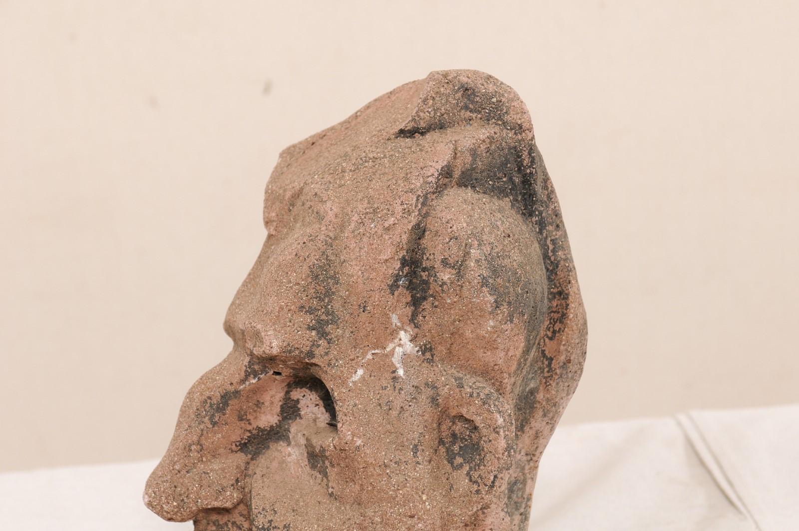 European Midcentury Cubist Style Head Sculpture of Cast Stone 4
