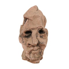 European Midcentury Cubist Style Head Sculpture of Cast Stone