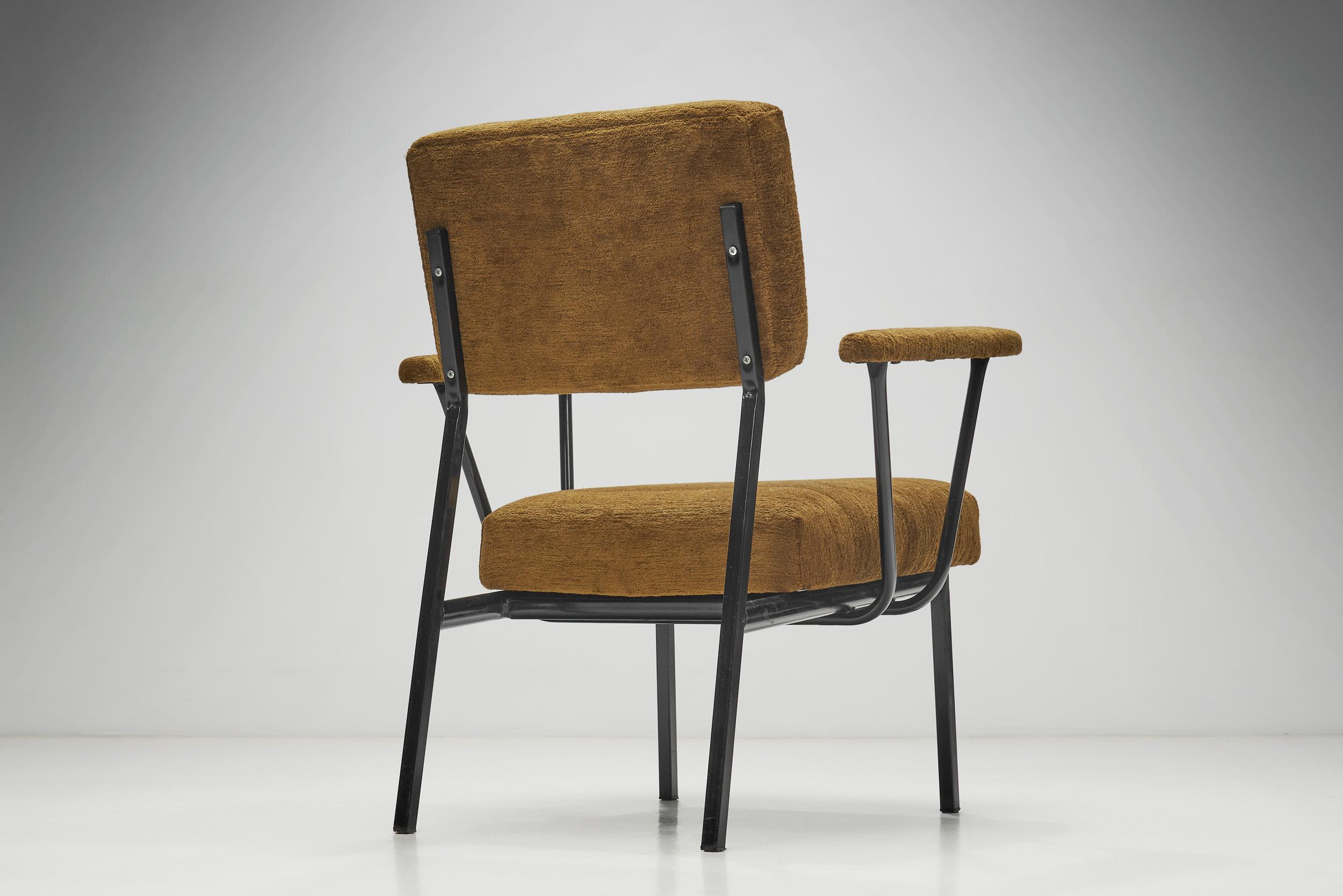 European Modern Metal Accent Chair Upholstered in Velour, Europe ca 1960s 5