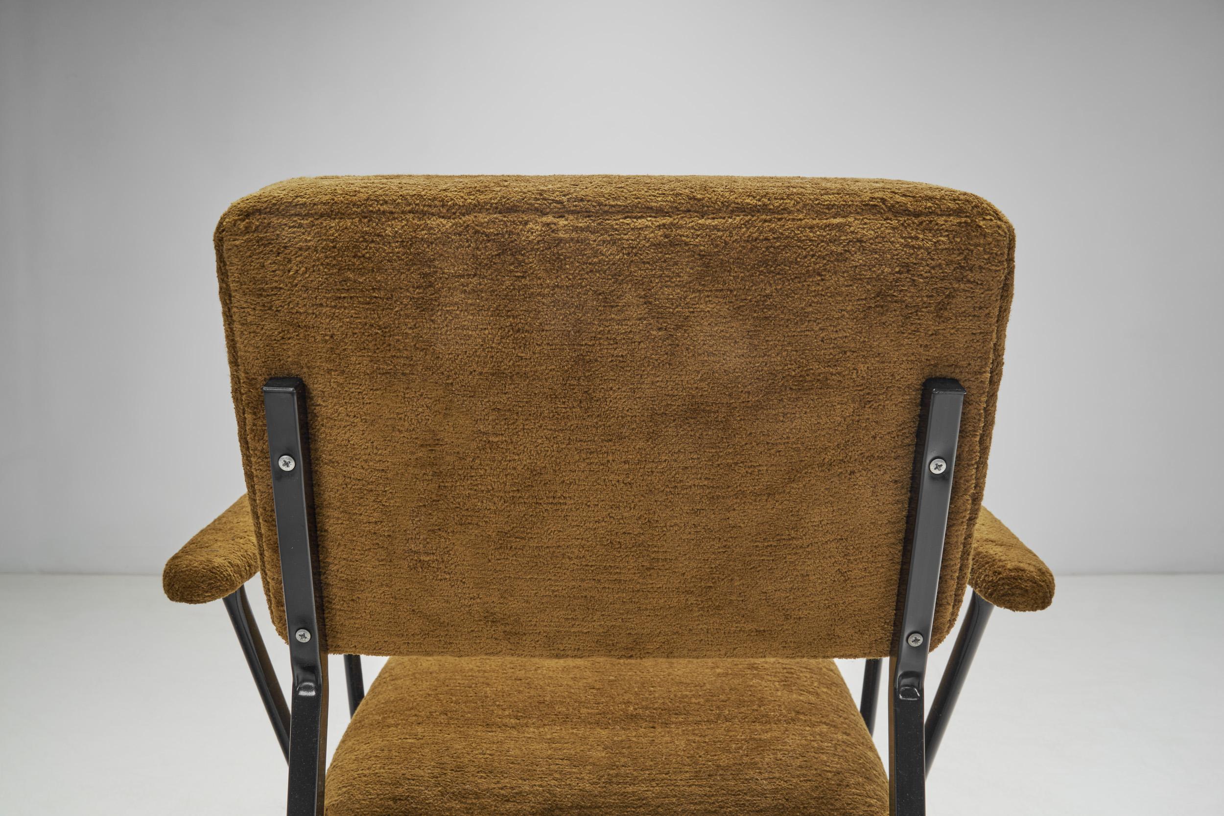 European Modern Metal Accent Chair Upholstered in Velour, Europe ca 1960s 6