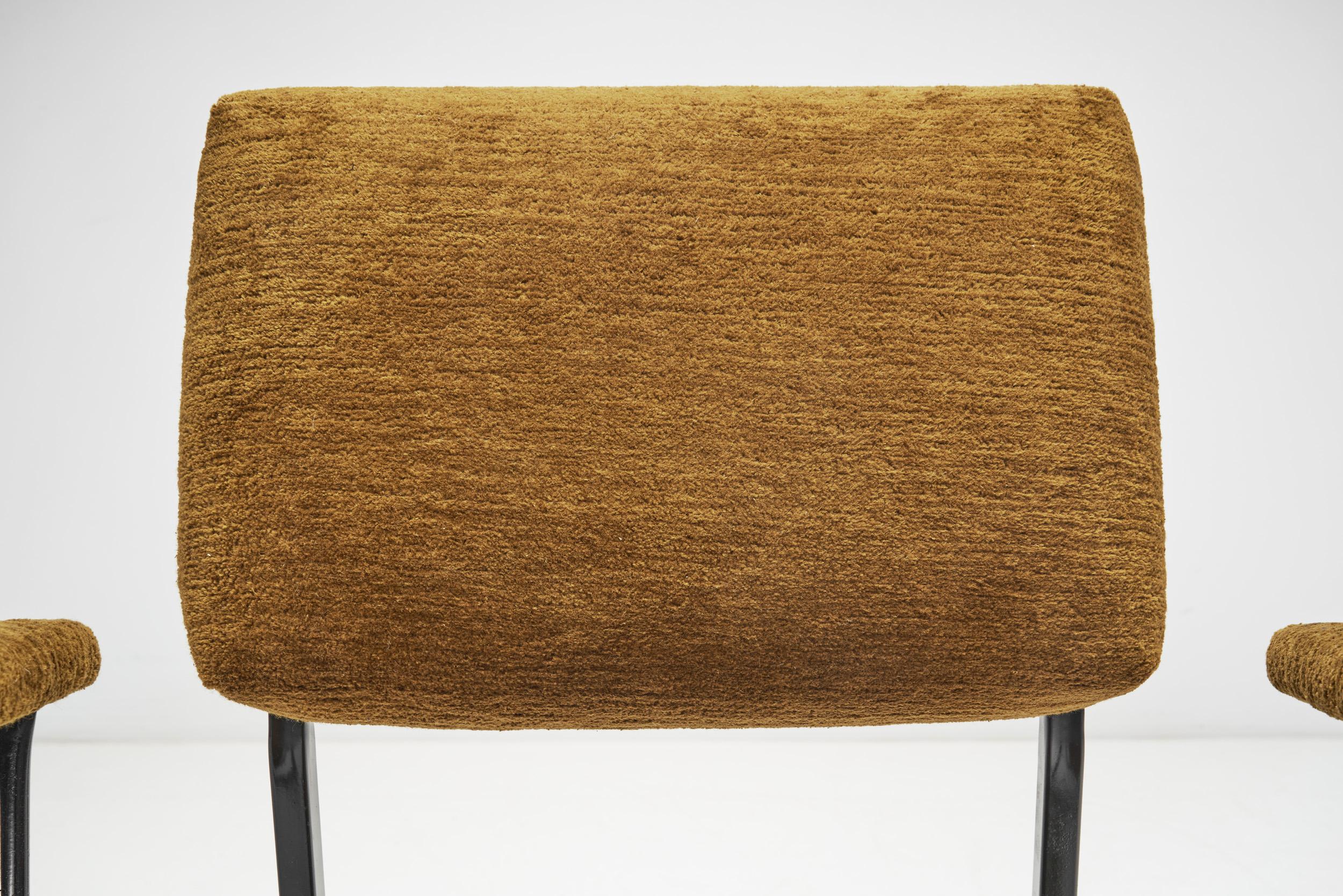 European Modern Metal Accent Chair Upholstered in Velour, Europe ca 1960s 2