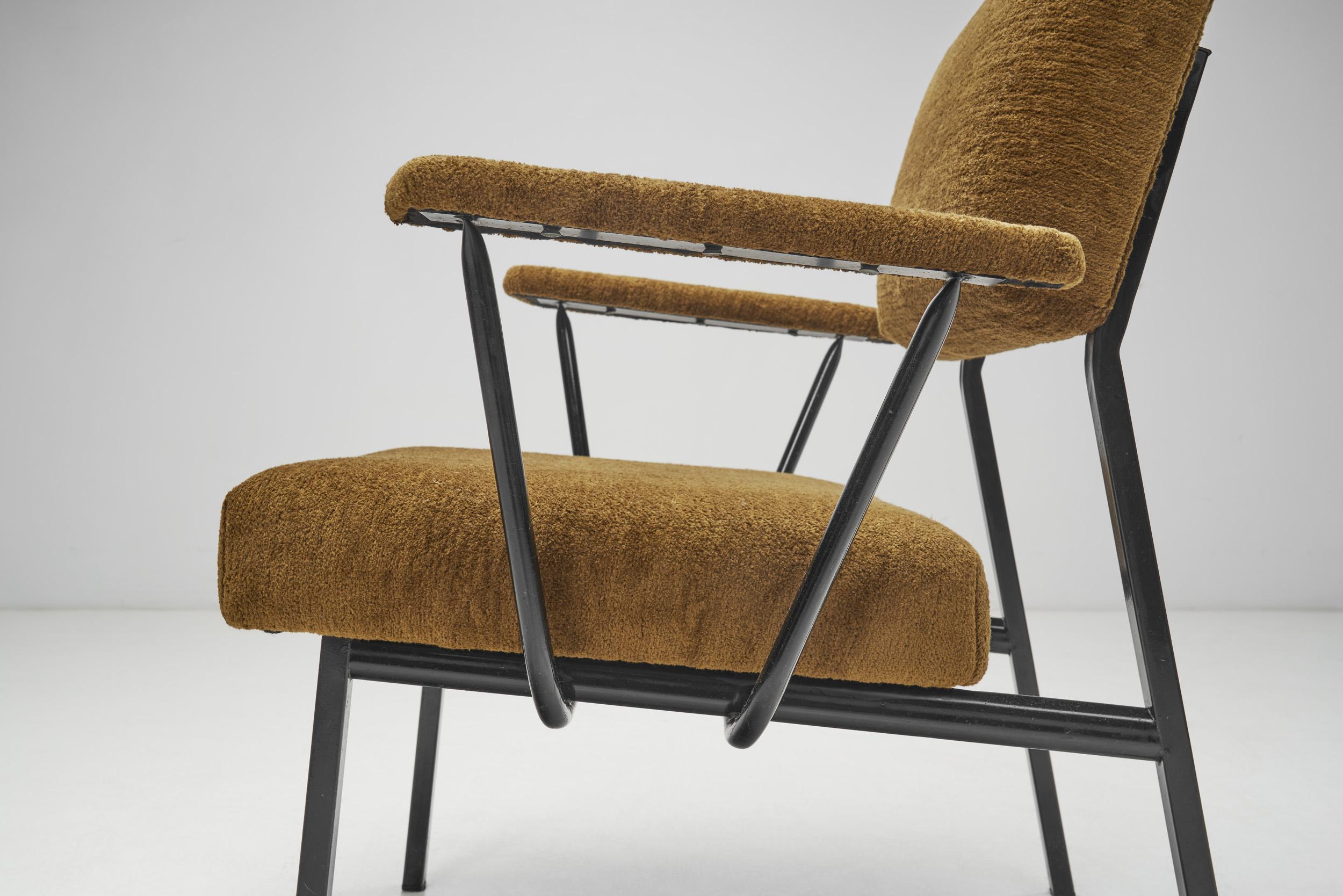 European Modern Metal Accent Chair Upholstered in Velour, Europe ca 1960s 3