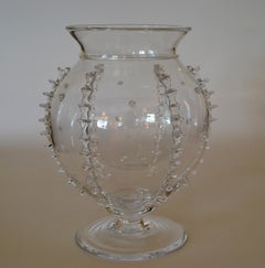 European Modern Signed Juliska Blown Glass Flower Footed Vase Czech Republic