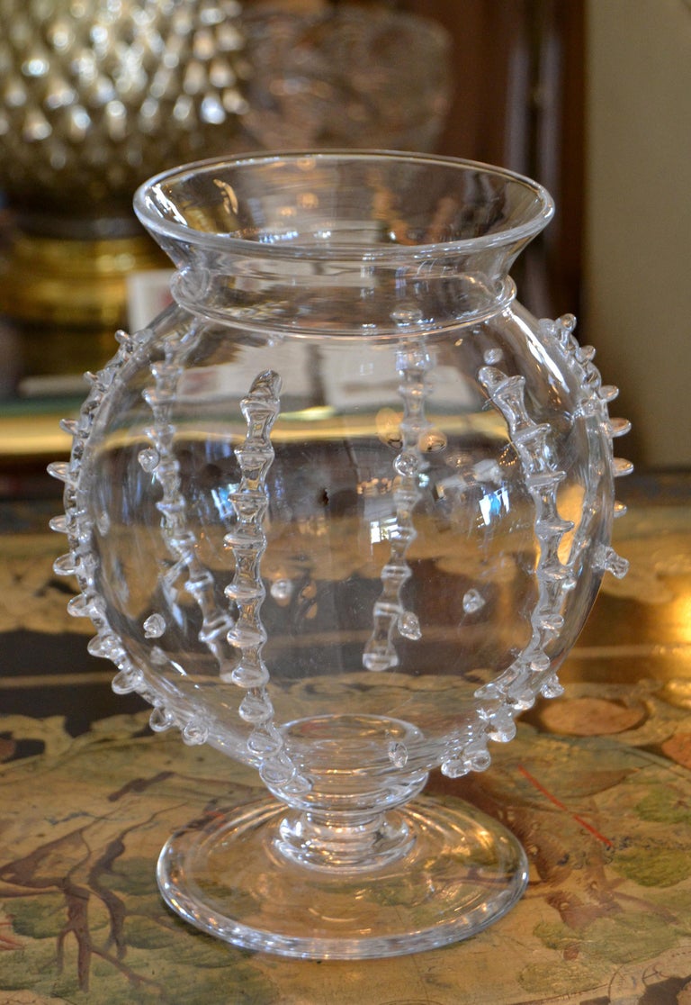 European Modern Signed Juliska Blown Glass Flower Footed Vase Czech