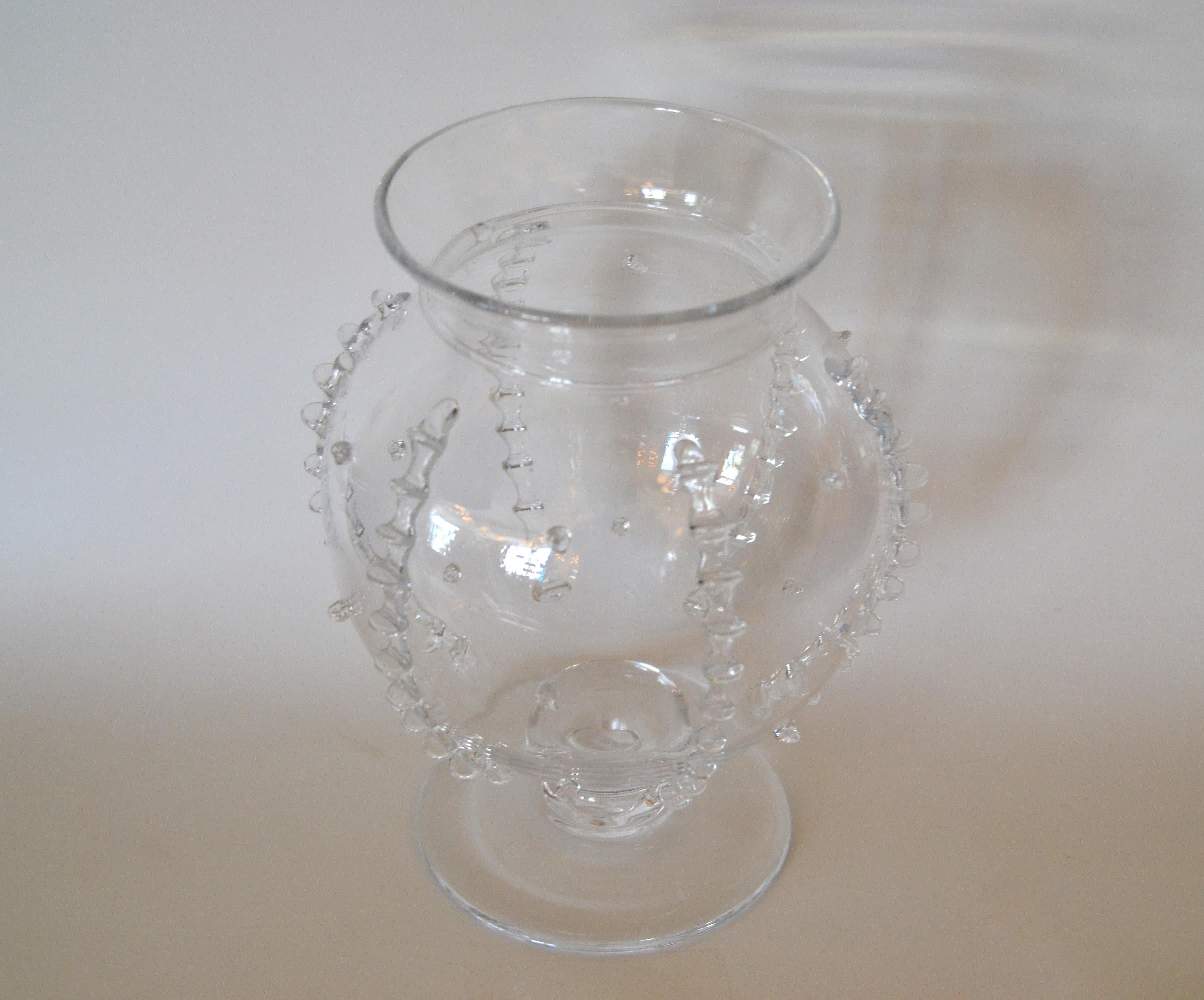 Hand-Crafted European Modern Signed Juliska Blown Glass Flower Footed Vase Czech Republic