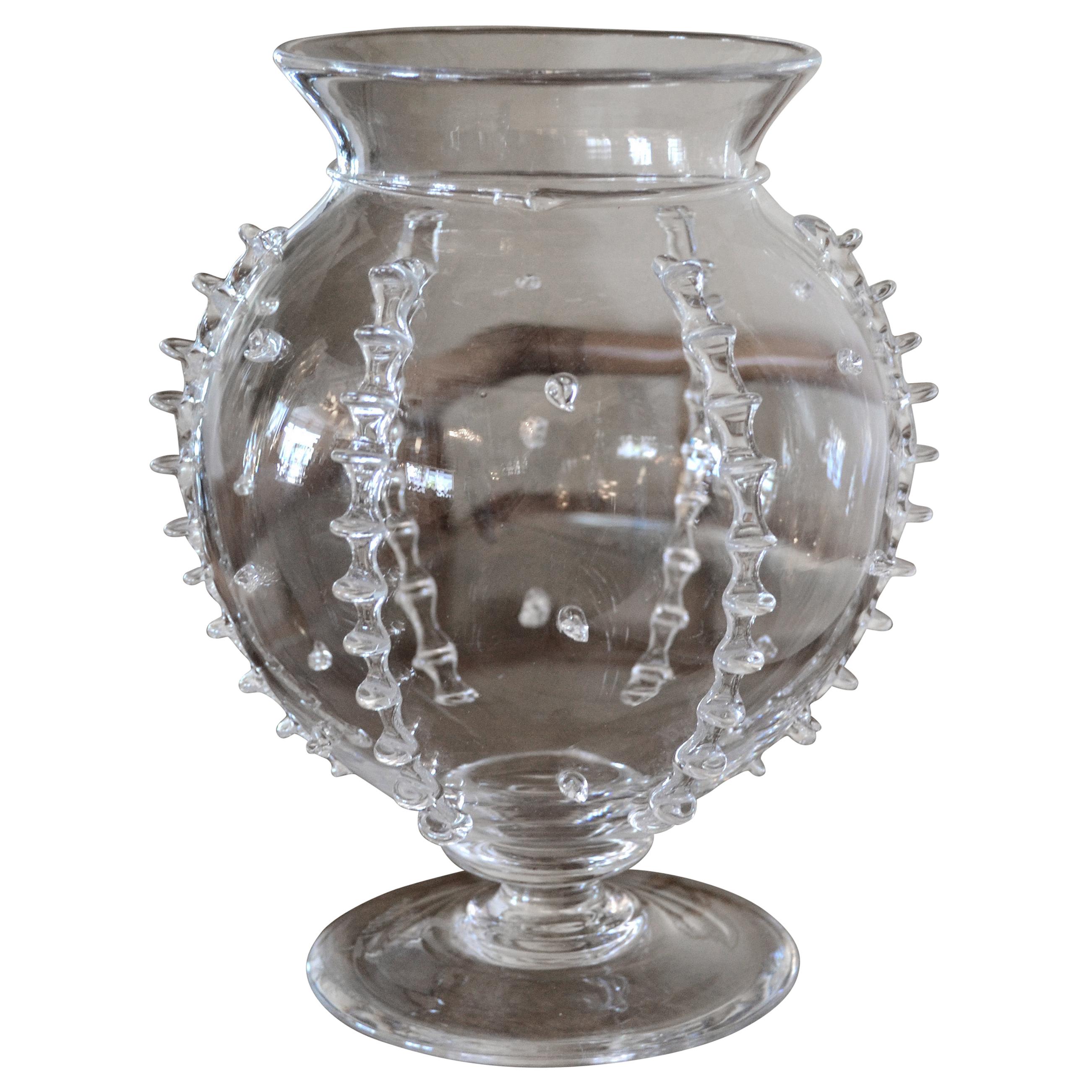 European Modern Signed Juliska Blown Glass Flower Footed Vase Czech Republic