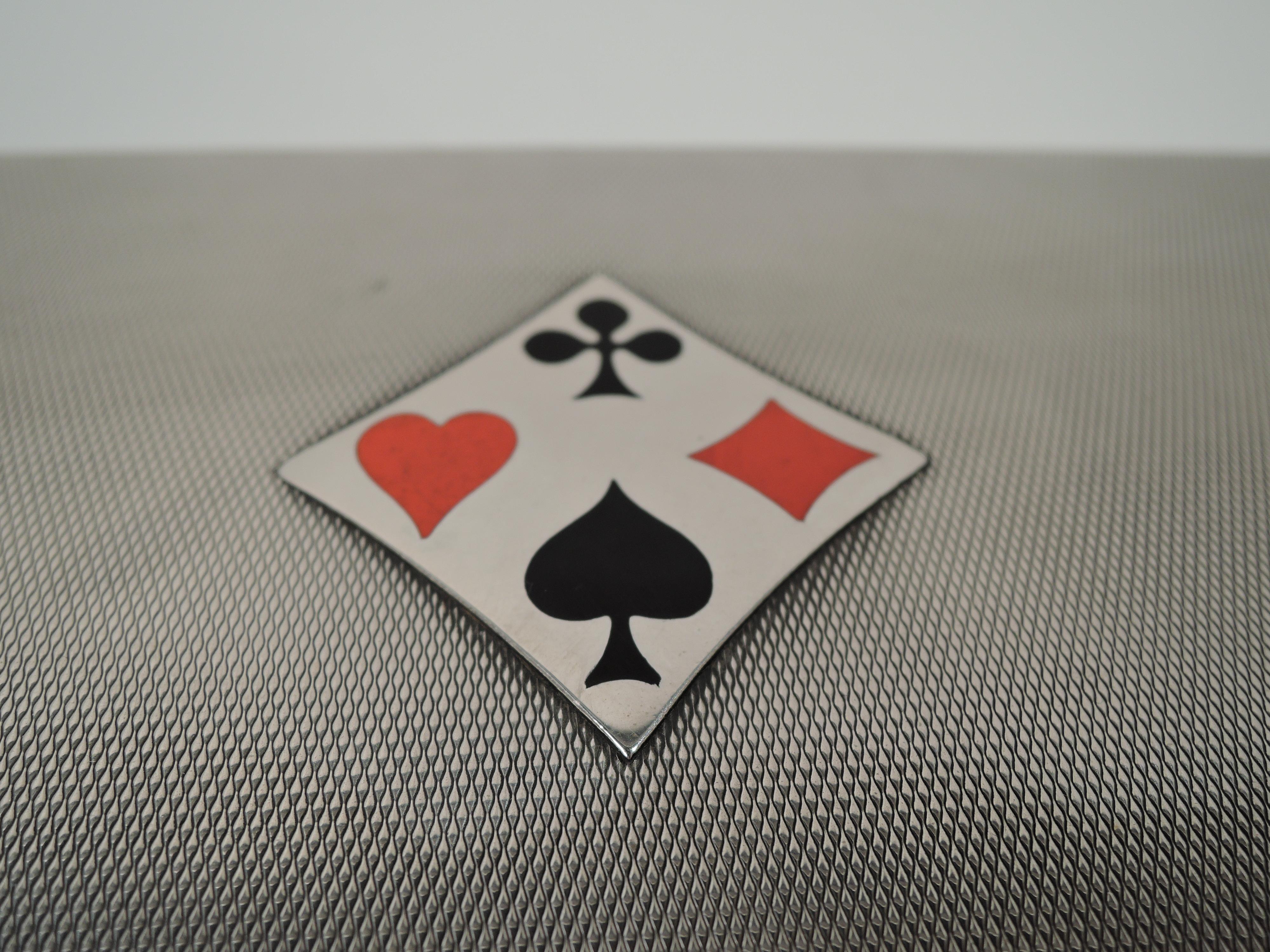 European Modern Silver Playing Card Box with Enameled Suits In Good Condition In New York, NY