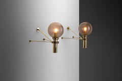 Large European Modern Wall Sconces in Brass & Bubble Glass, Europe, circa 1950s