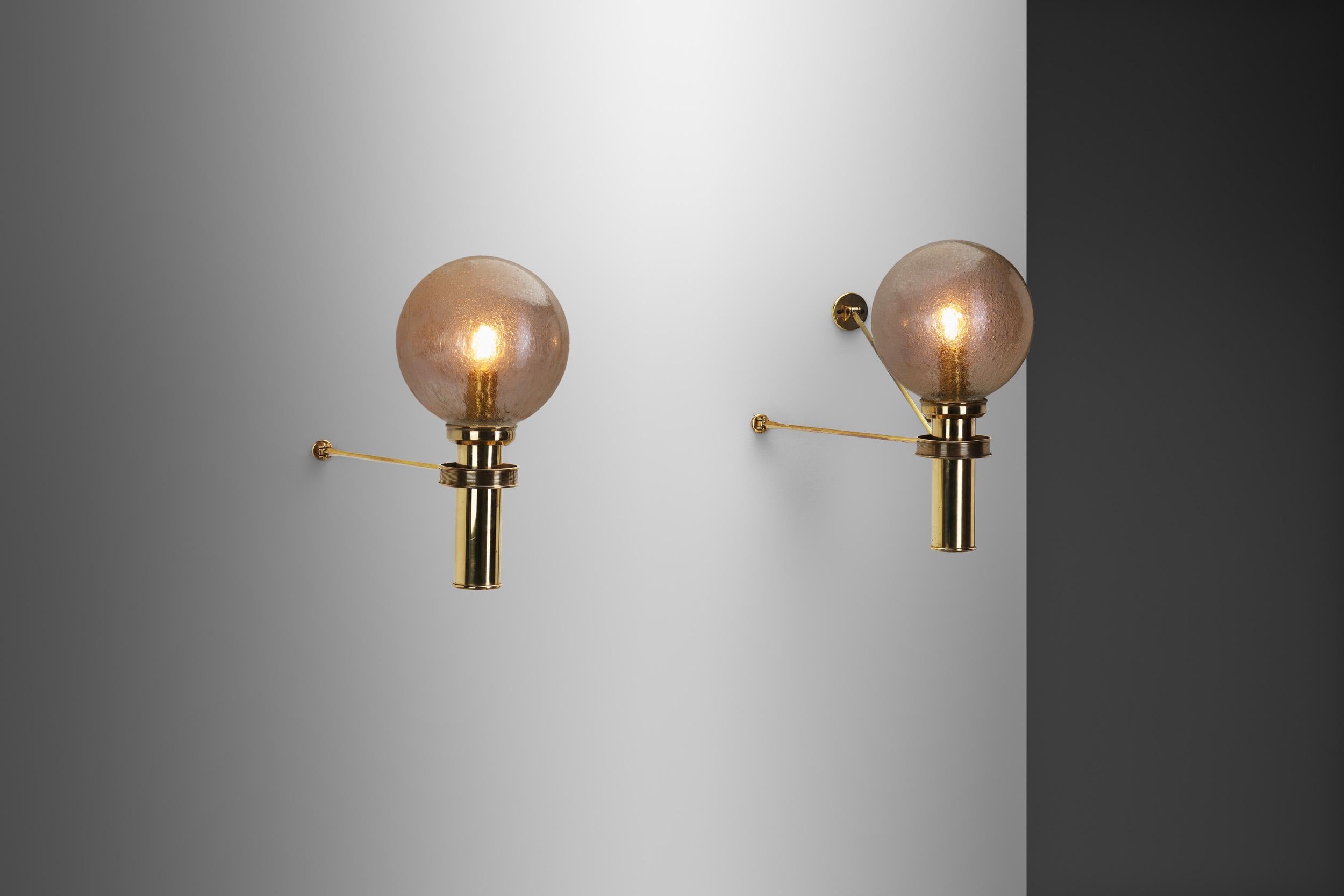 Mid-Century Modern Large European Modern Wall Sconces in Brass & Bubble Glass, Europe, circa 1950s For Sale