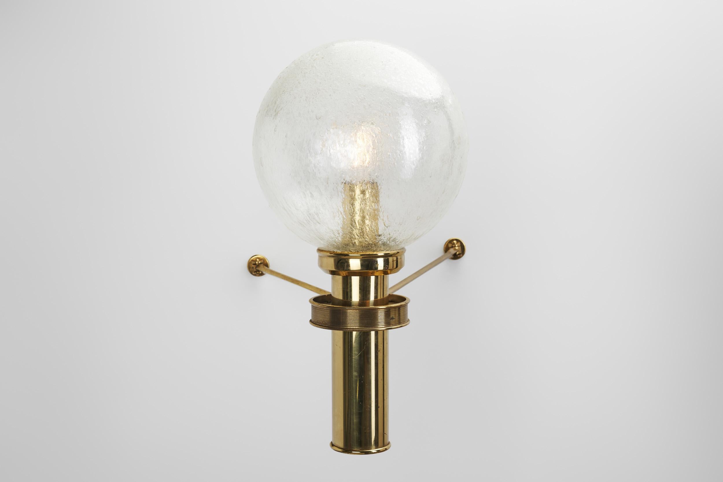 Large European Modern Wall Sconces in Brass & Bubble Glass, Europe, circa 1950s For Sale 2