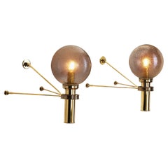 Vintage Large European Modern Wall Sconces in Brass & Bubble Glass, Europe, circa 1950s