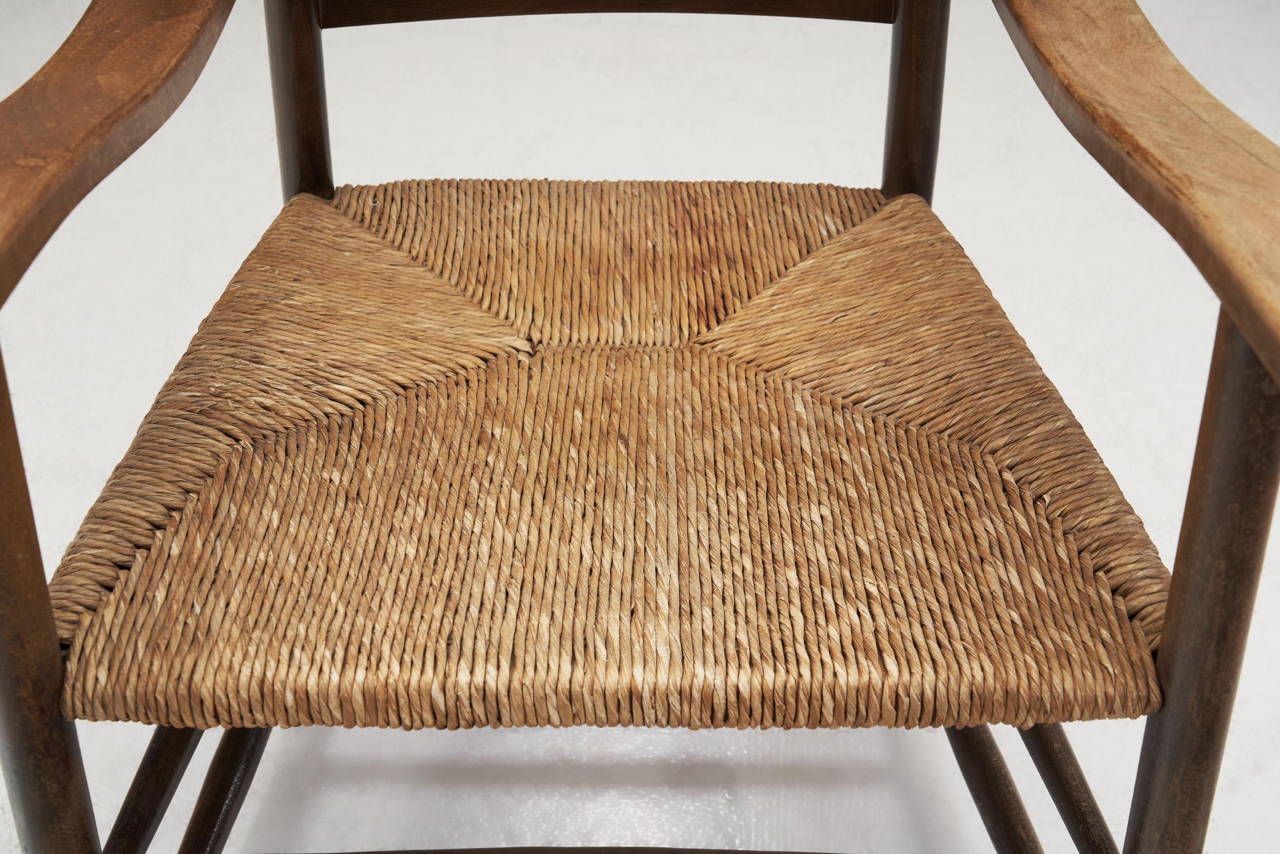 European Modernist Oak and Straw Armchairs, Europe, 1960s 6