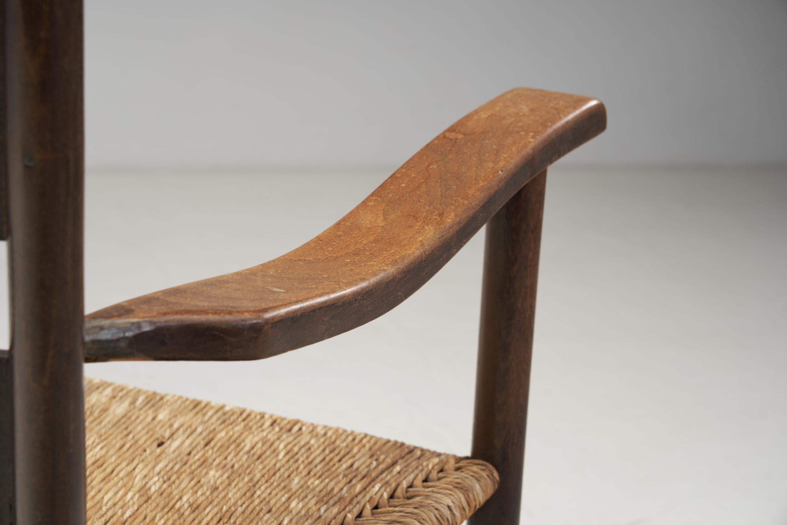European Modernist Oak and Straw Armchairs, Europe, 1960s For Sale 8