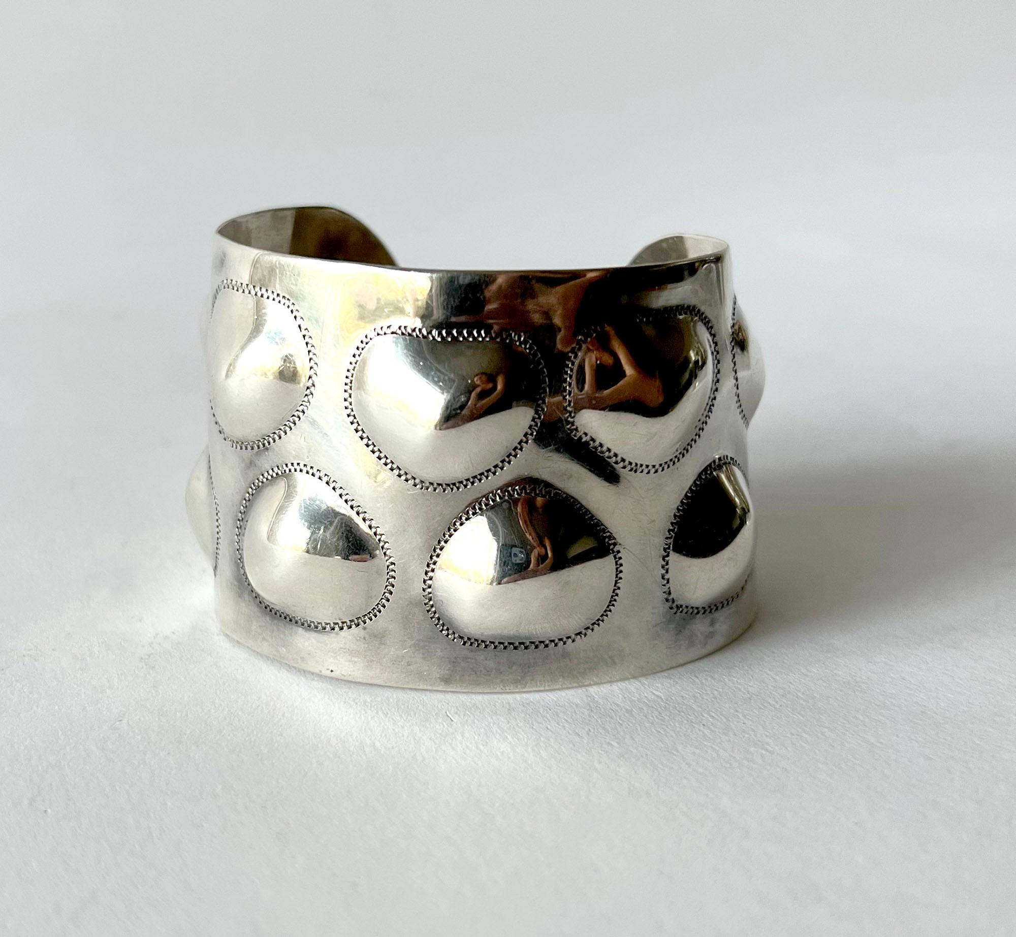 European Modernist Unisex Sterling Silver Bumpy Domed Cuff Bracelet 2