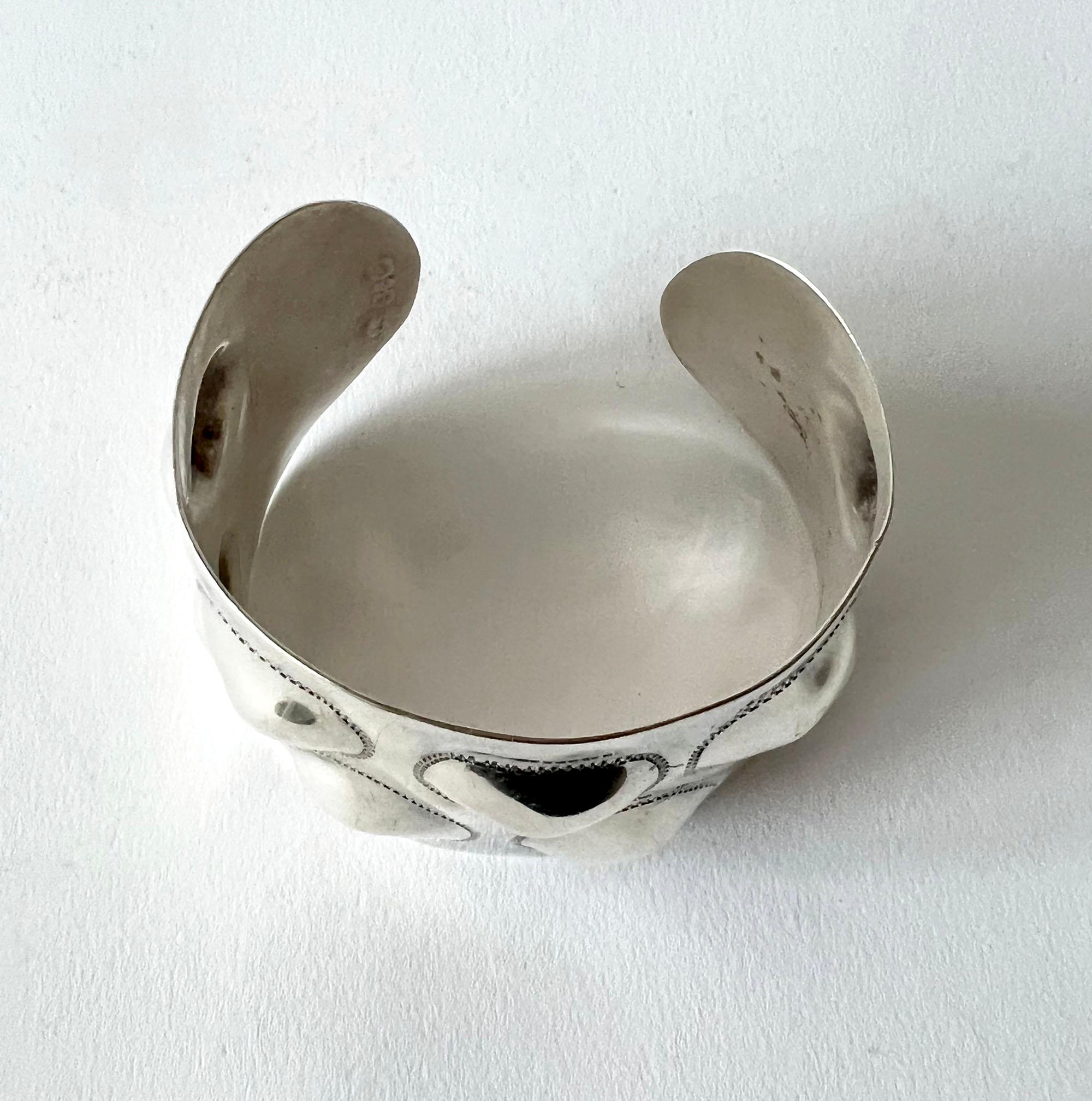 European Modernist Unisex Sterling Silver Bumpy Domed Cuff Bracelet 3