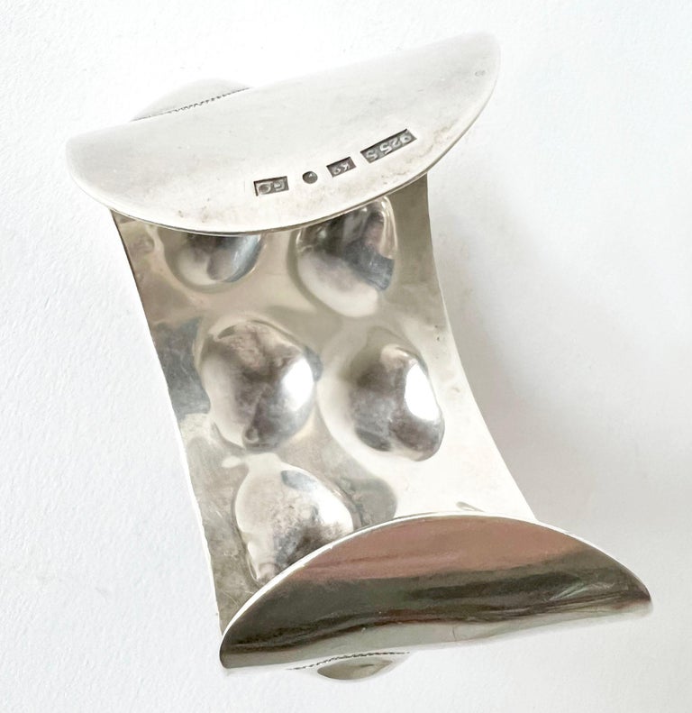 European Modernist Unisex Sterling Silver Bumpy Domed Cuff Bracelet For Sale 4