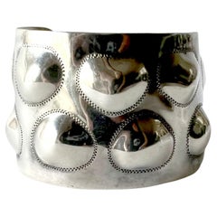 European Modernist Unisex Sterling Silver Bumpy Domed Cuff Bracelet