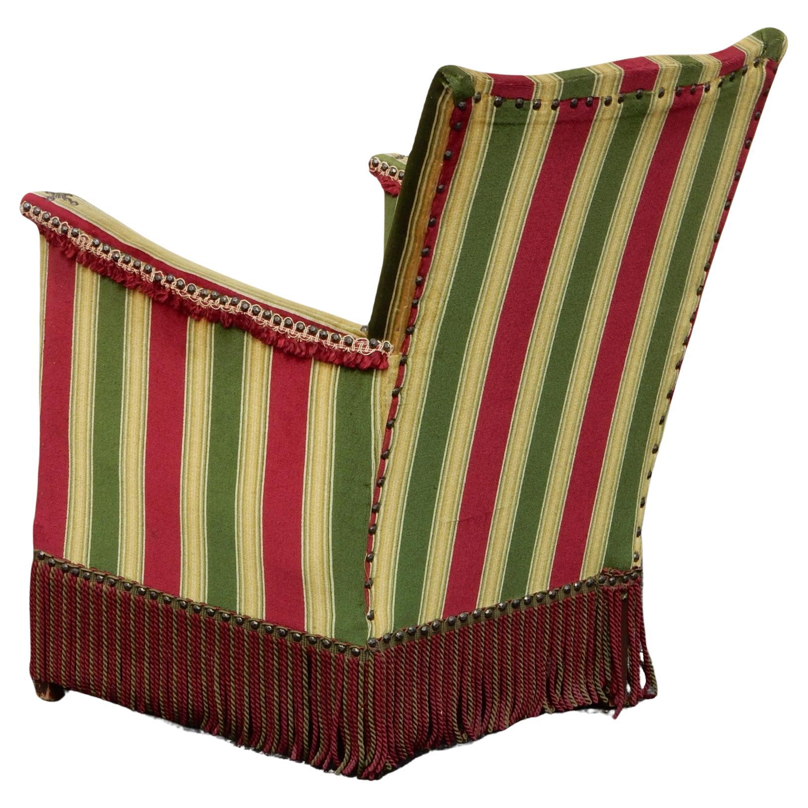 Napoleone III European Napoleon III Striped Velvet & Fringe Boudoir Chair in vendita