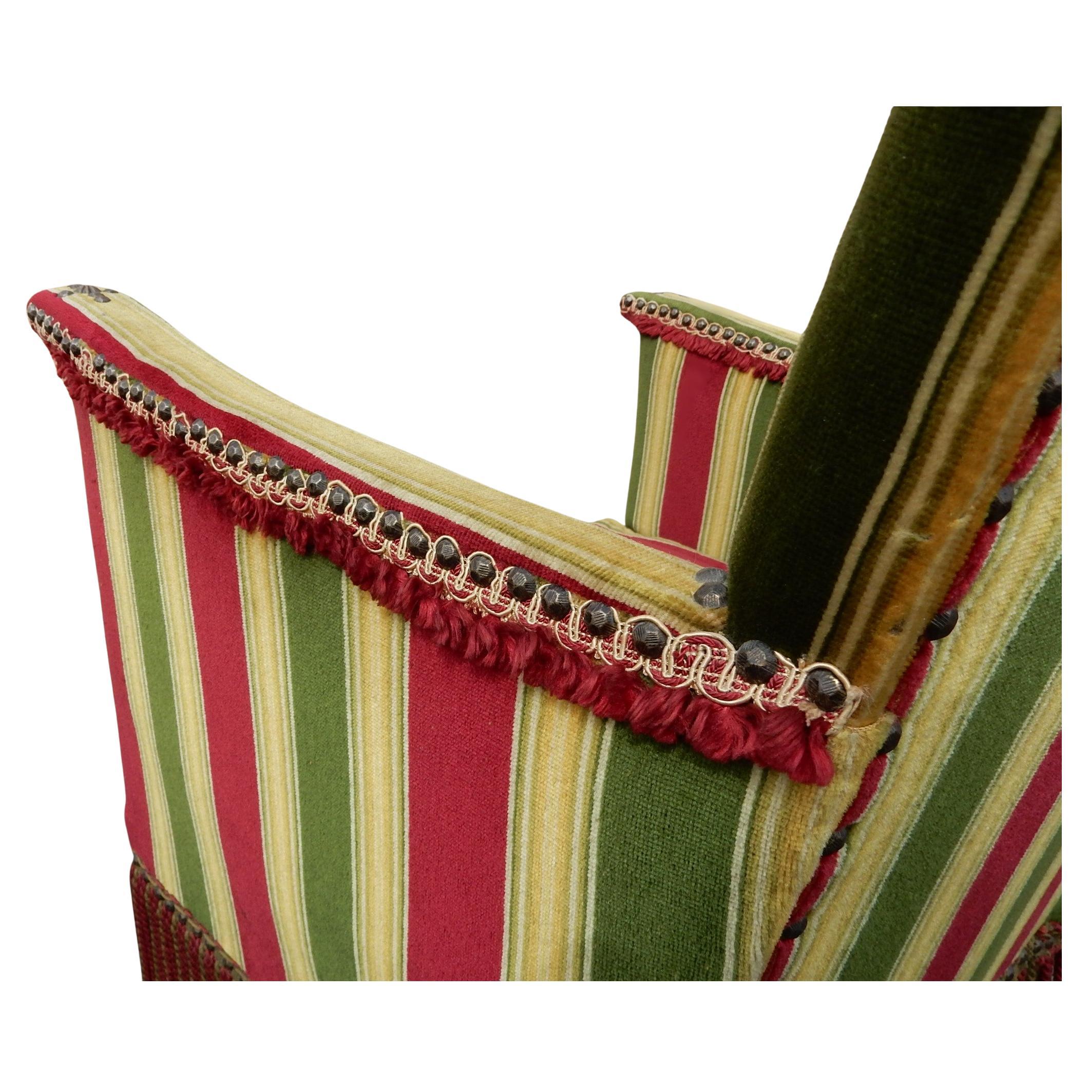 European Napoleon III Striped Velvet & Fringe Boudoir Chair In condizioni buone in vendita a Las Vegas, NV