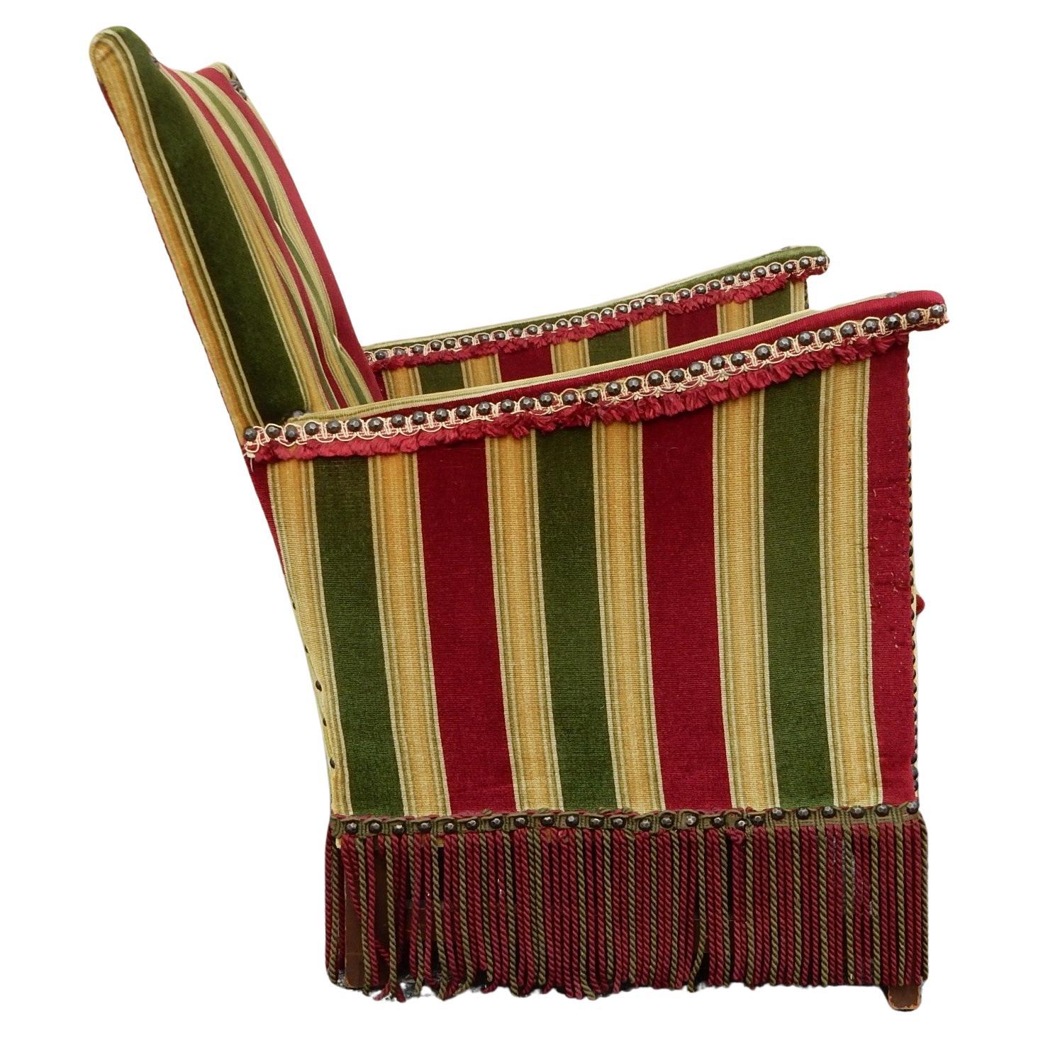 European Napoleon III Striped Velvet & Fringe Boudoir Chair in vendita 1