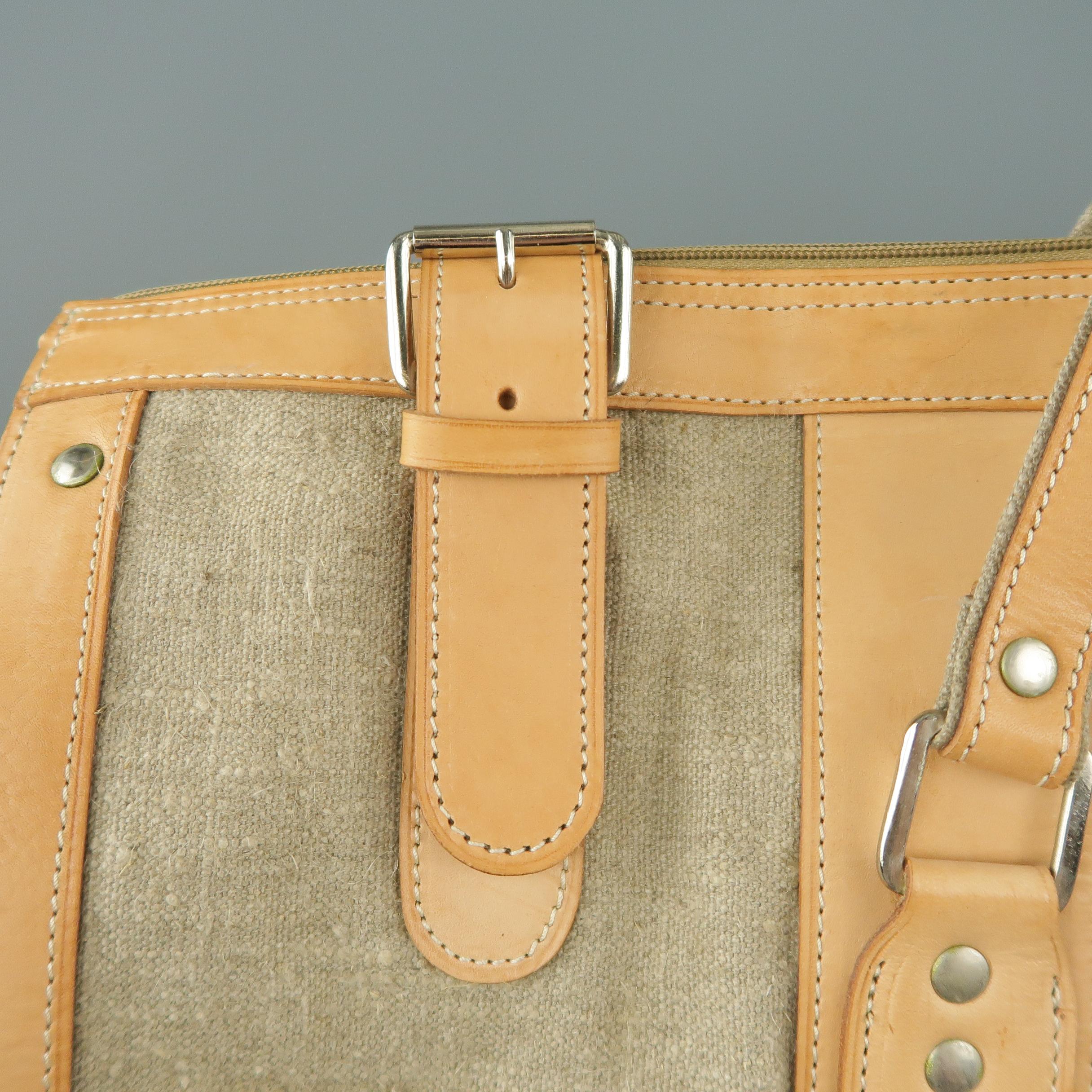EUROPEAN NATURAL LEATHER BAGS Canvas and Leather Weekender Bag at