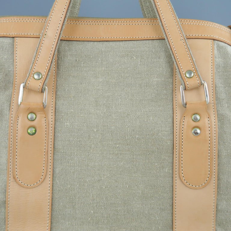 EUROPEAN NATURAL LEATHER BAGS Canvas and Leather Weekender Bag at