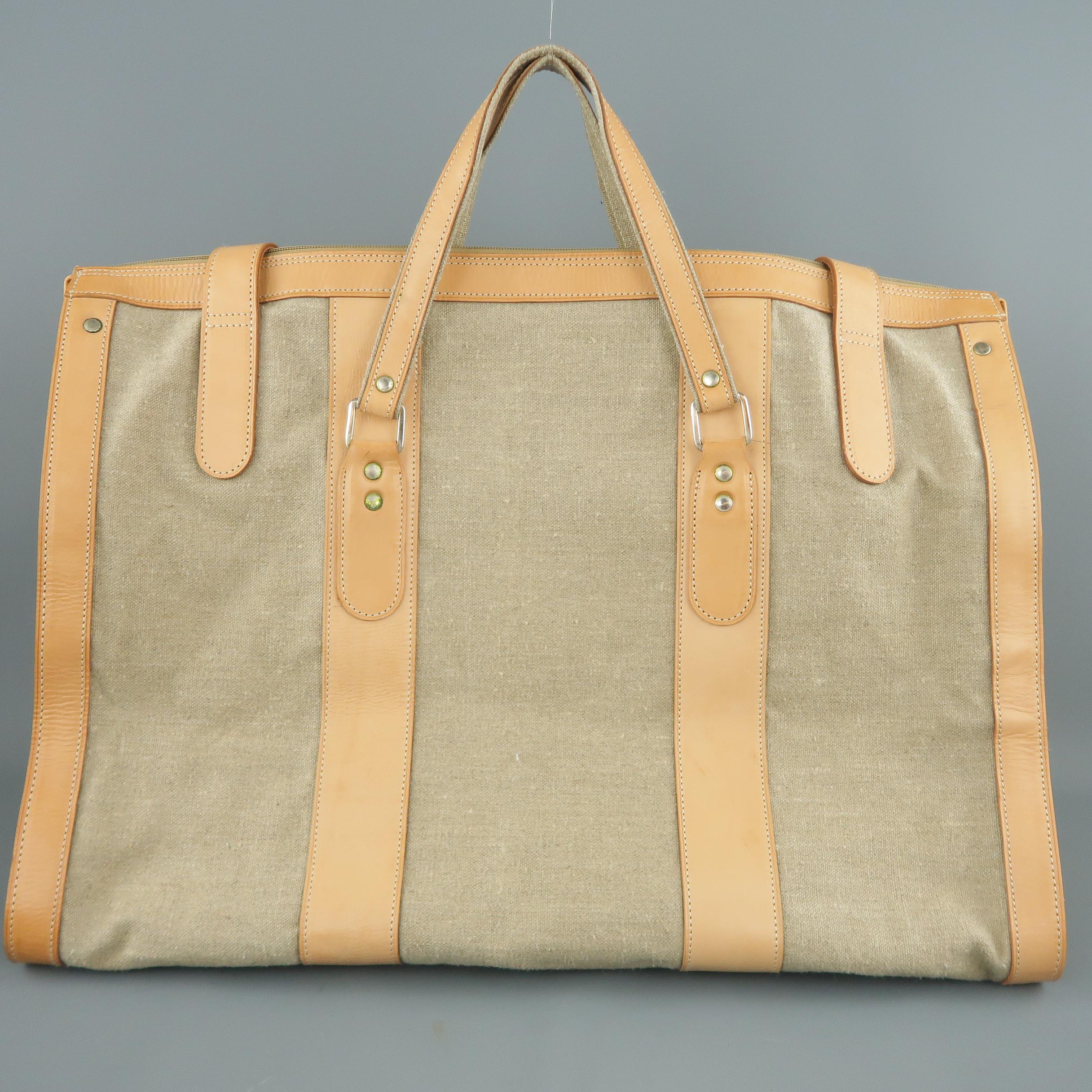 EUROPEAN NATURAL LEATHER BAGS Canvas & Leather Weekender Bag In Excellent Condition In San Francisco, CA
