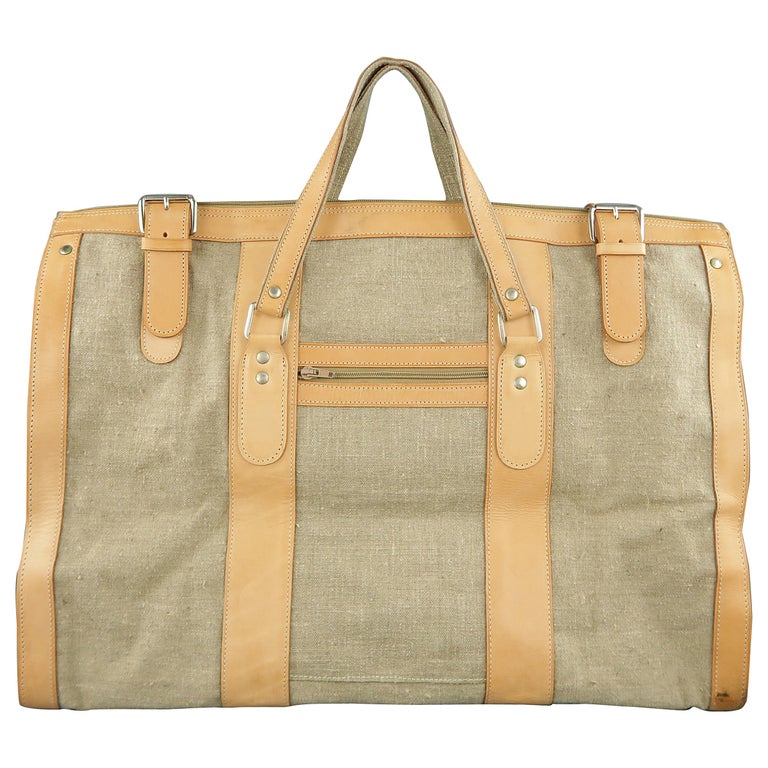 EUROPEAN NATURAL LEATHER BAGS Canvas and Leather Weekender Bag at