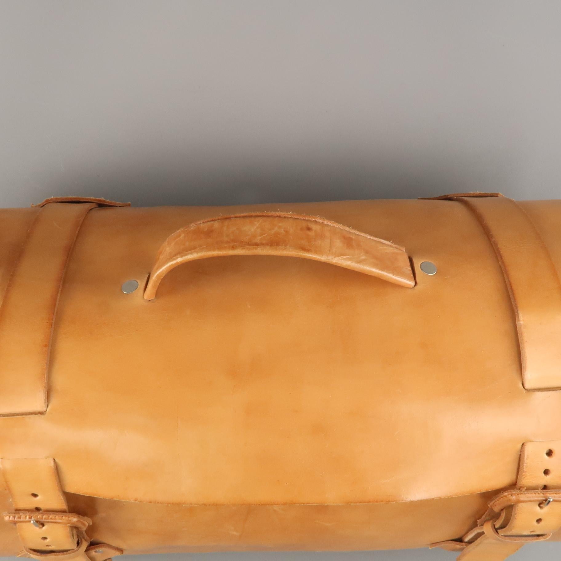 Orange EUROPEAN NATURAL LEATHER BAGS Tan Leather Duffle Woven Trim Duffle Bag