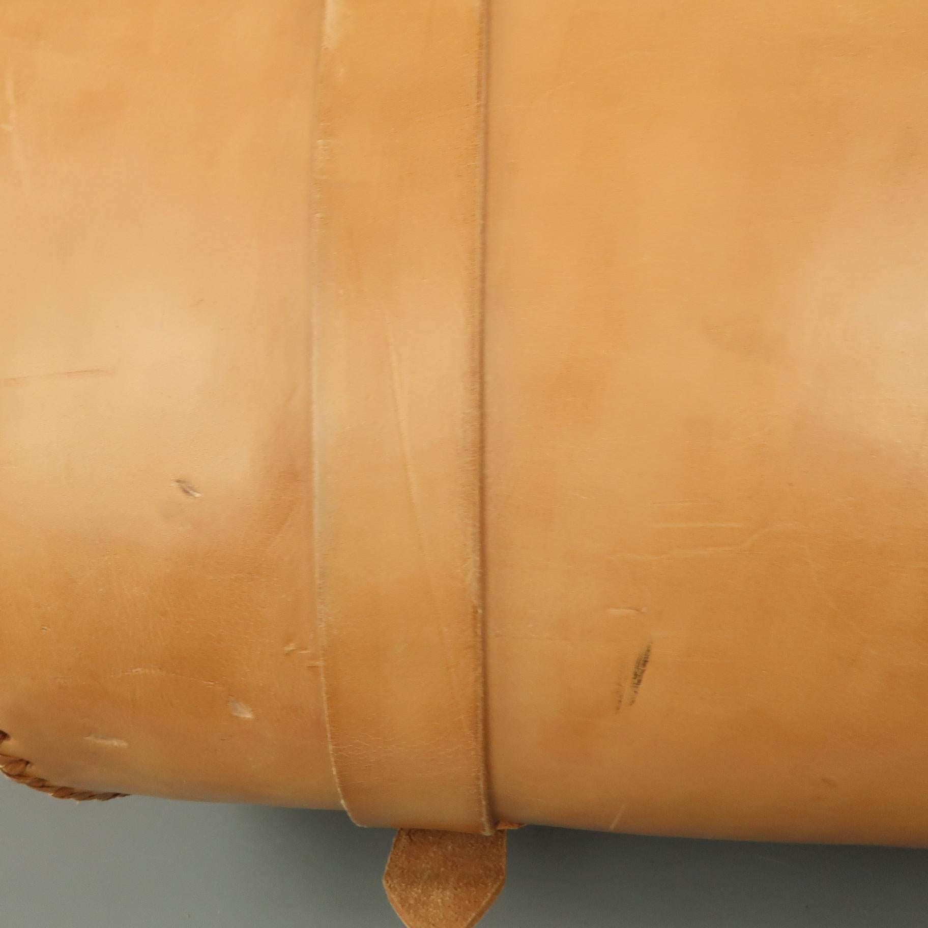 EUROPEAN NATURAL LEATHER BAGS Tan Leather Duffle Woven Trim Duffle Bag 1