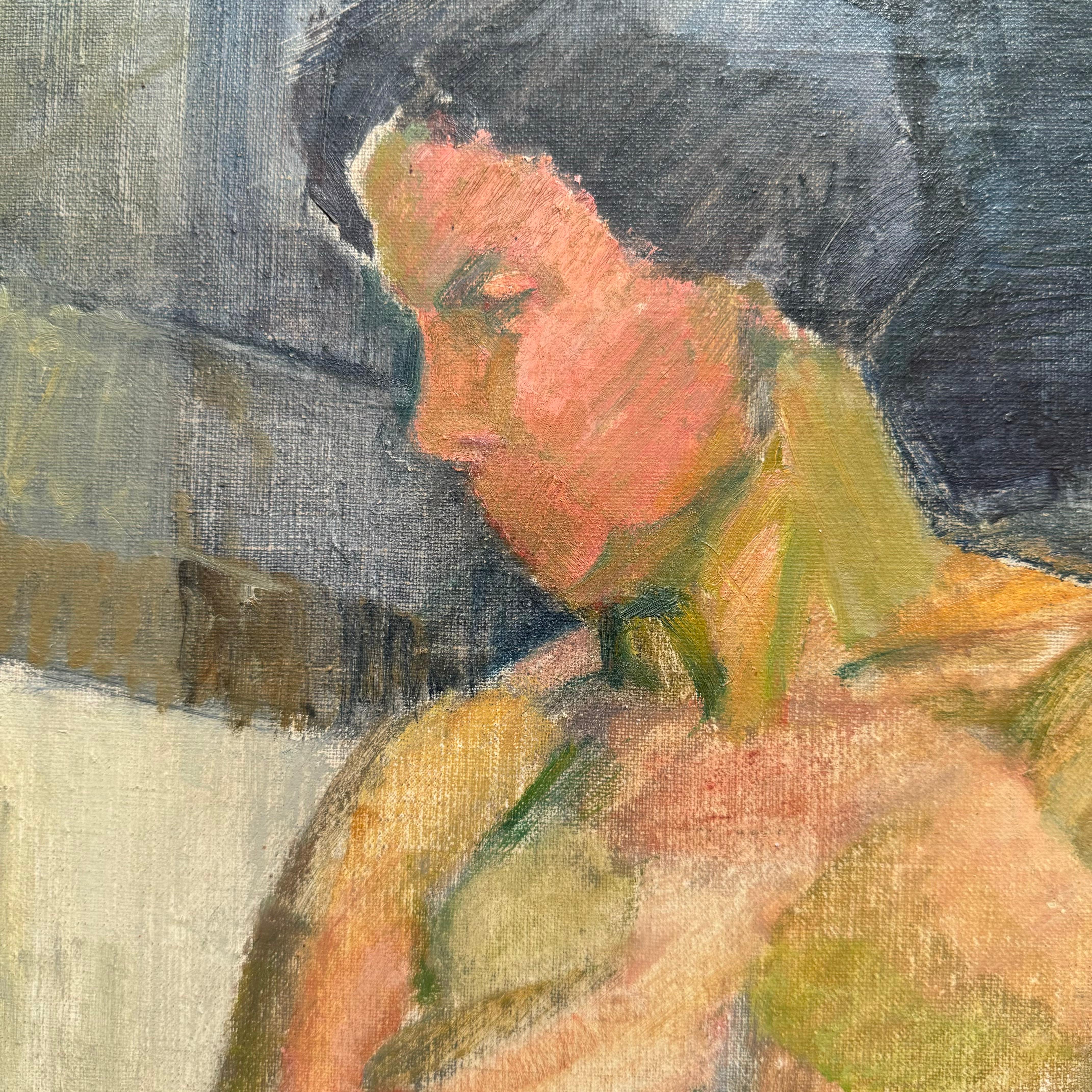 1950s European nude portrait oil on canvas