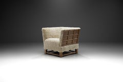 European Oak Panelled Box Chair in Sheepskin, Europe, 1940s