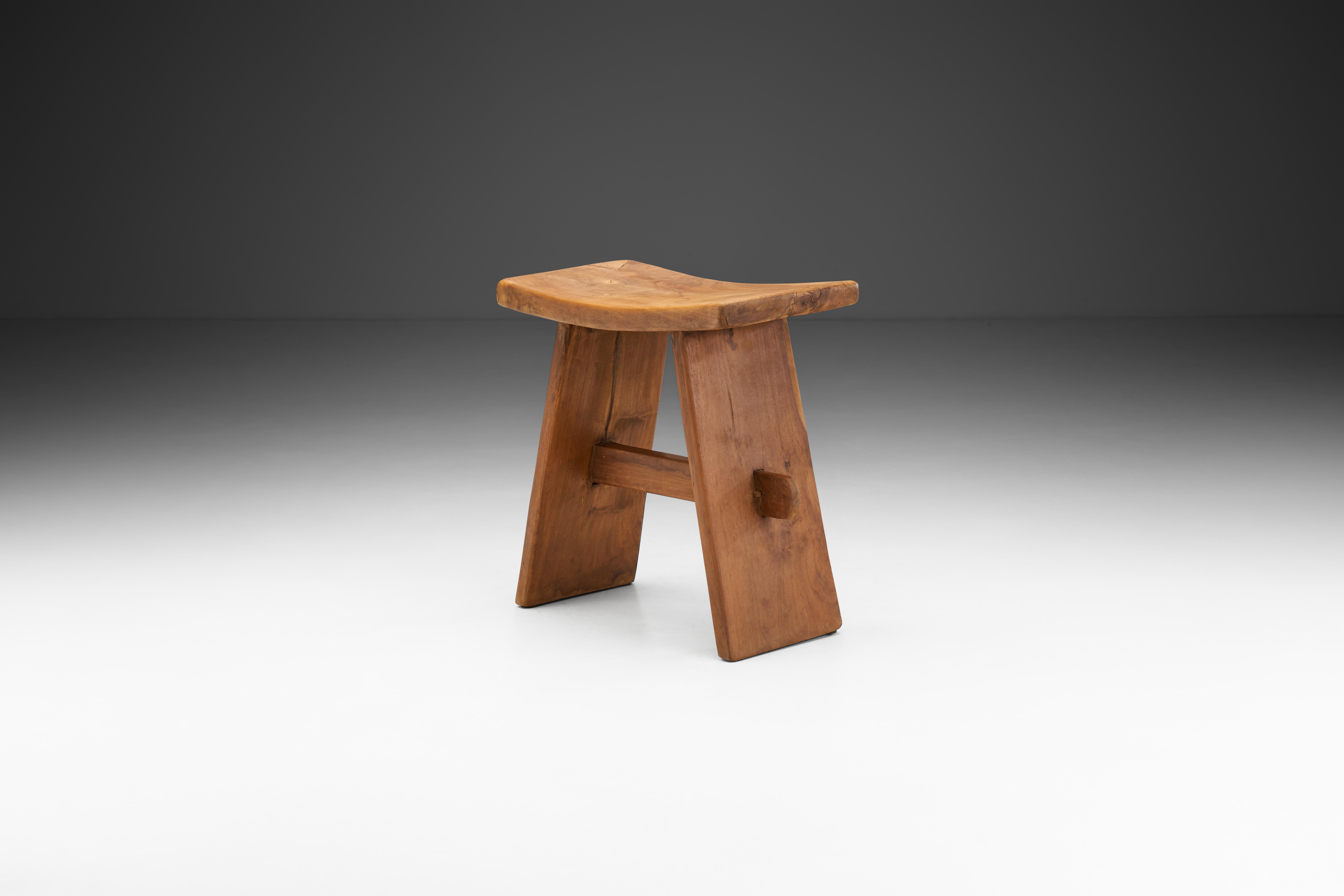 Mid-Century Modern European Oak Stool with Tenon and Dowel Joinery, Europe late 20th Century