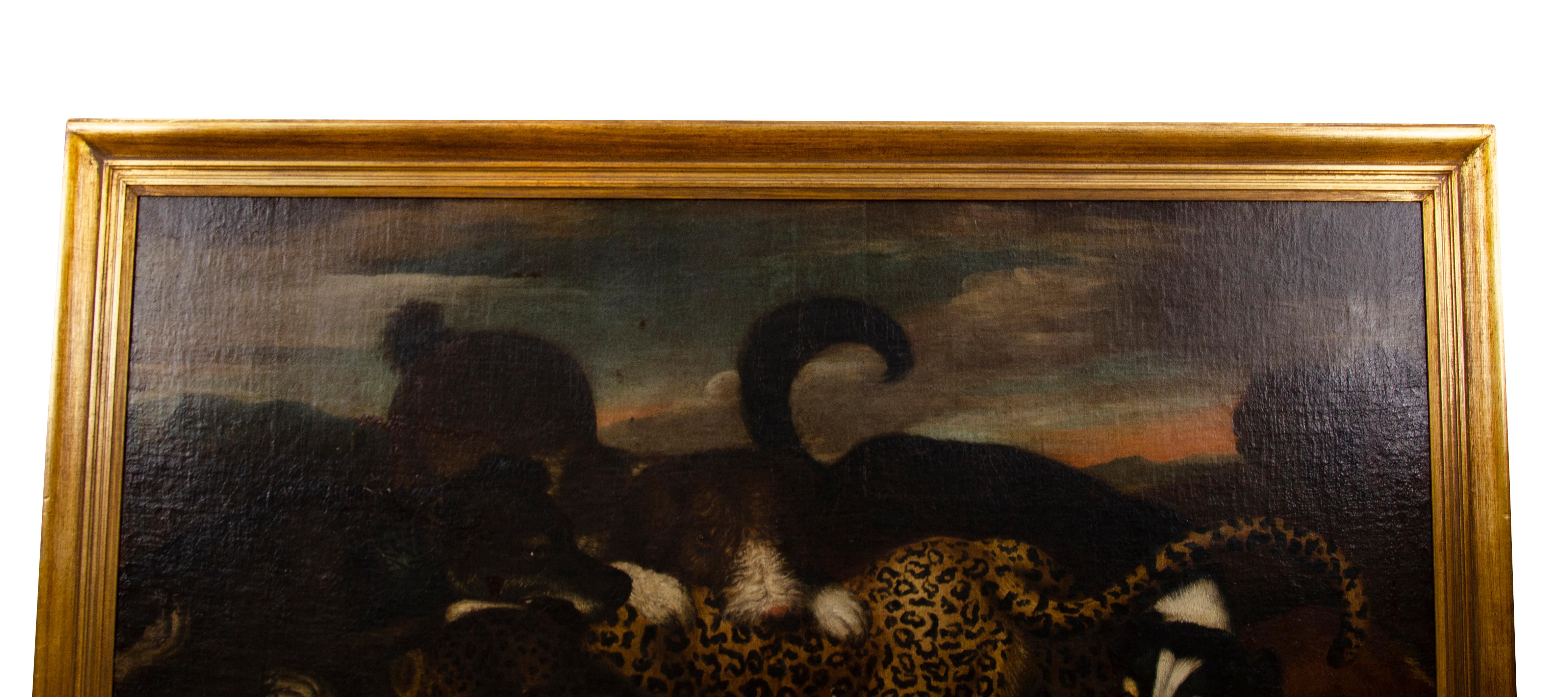 European Oil on Canvas of a Leopard Being Attacked by Dogs For Sale 2