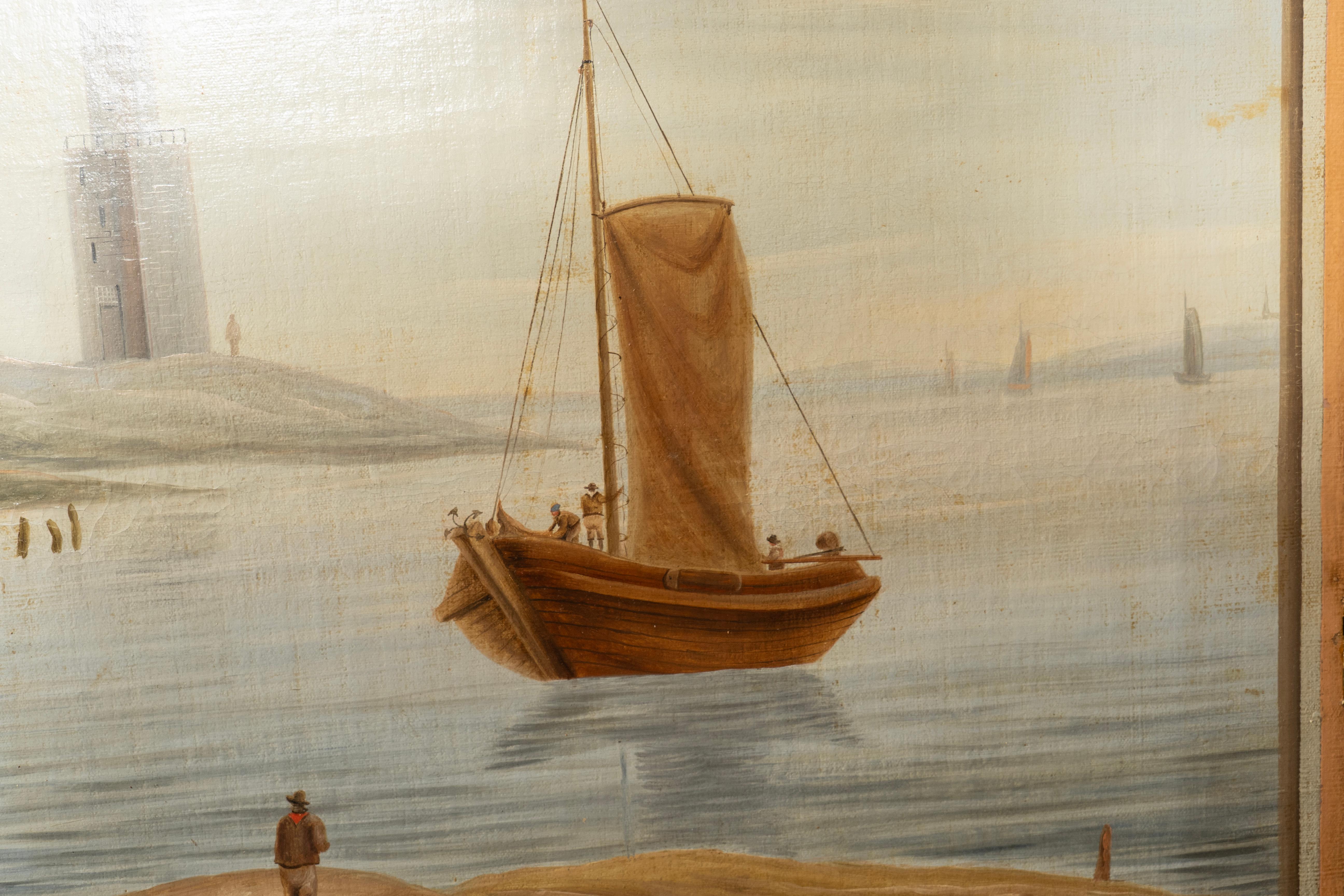 European Oil On Canvas Screen Of Land And Sea For Sale 9