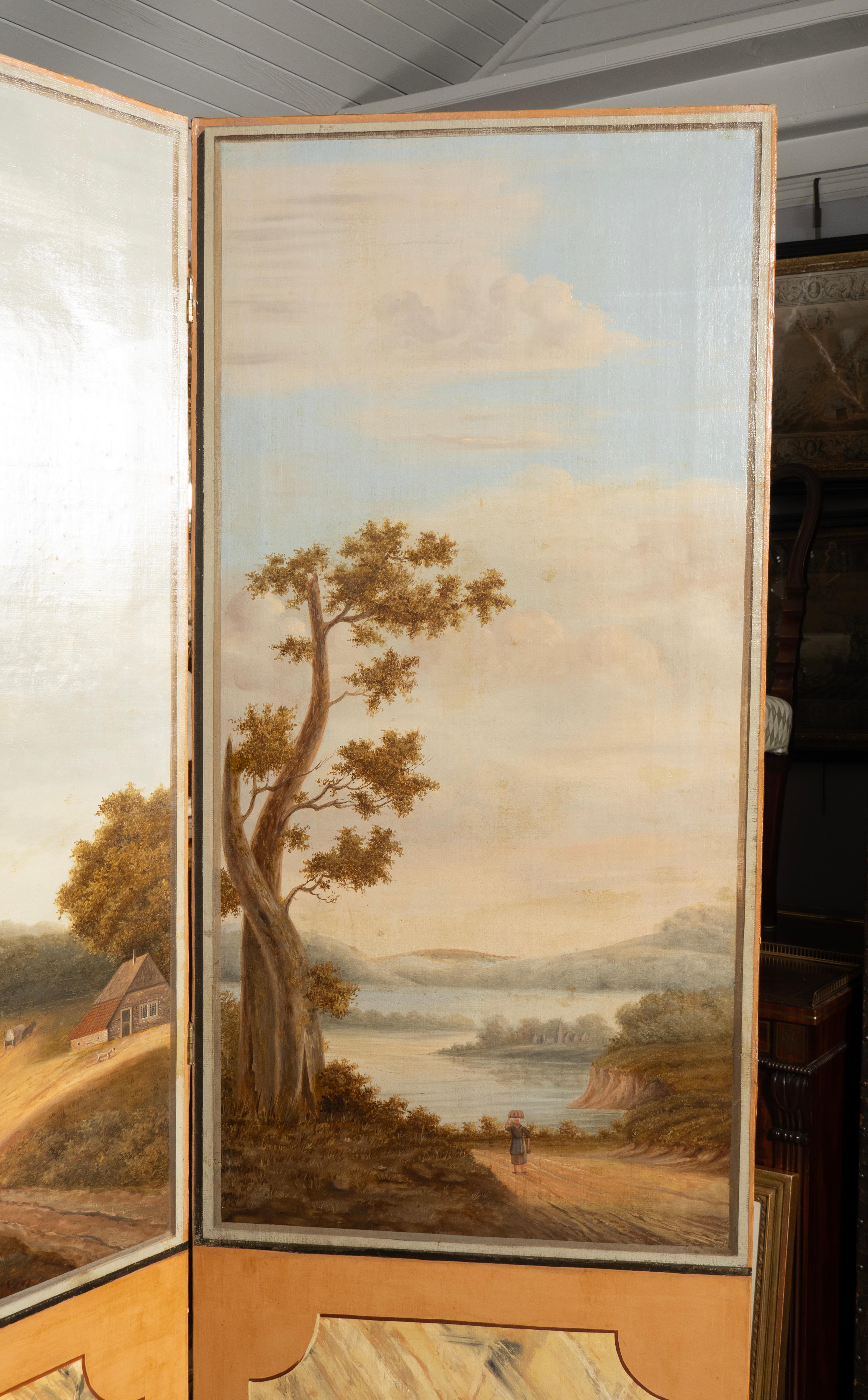 European Oil On Canvas Screen Of Land And Sea For Sale 1