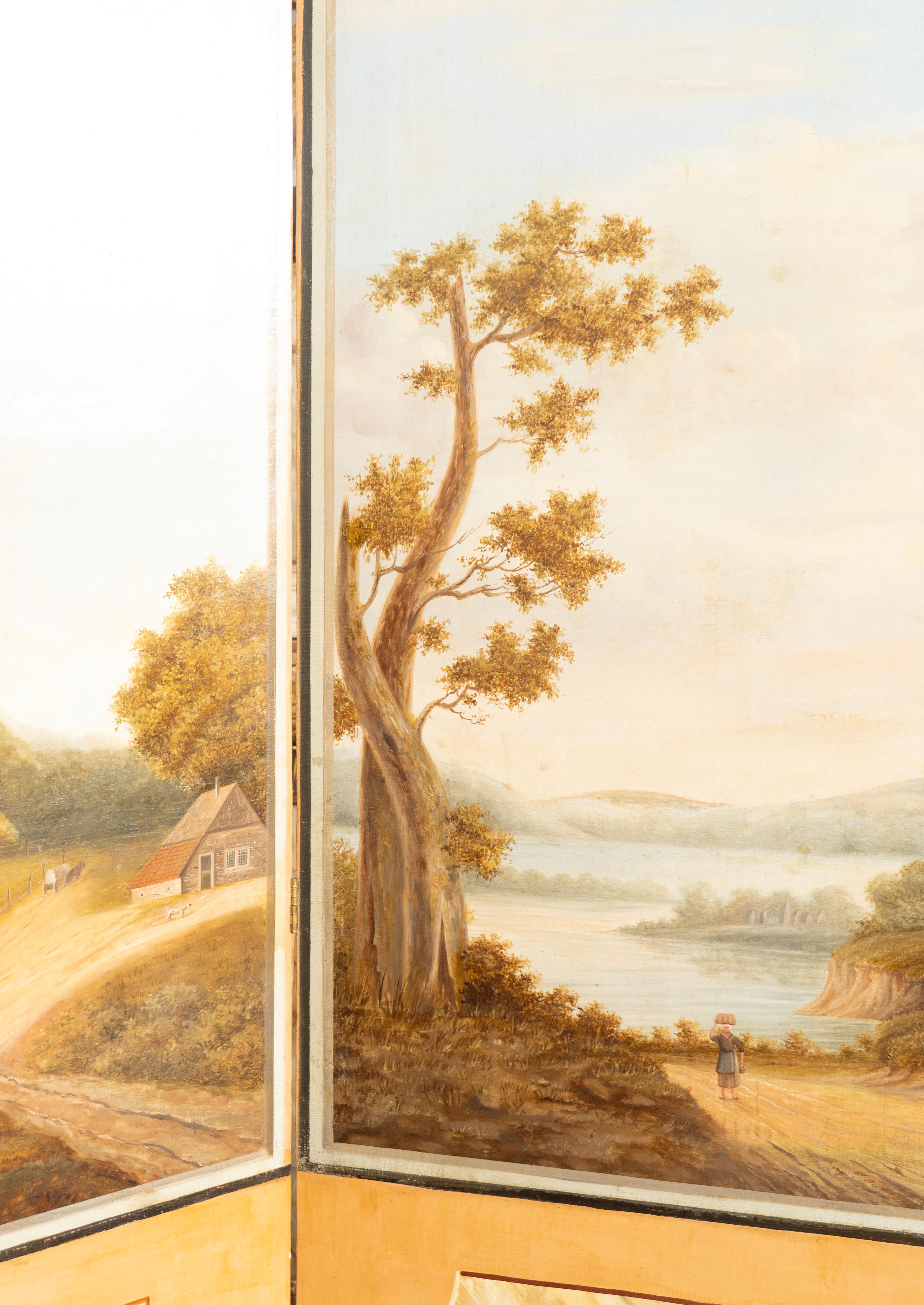 European Oil On Canvas Screen Of Land And Sea For Sale 3