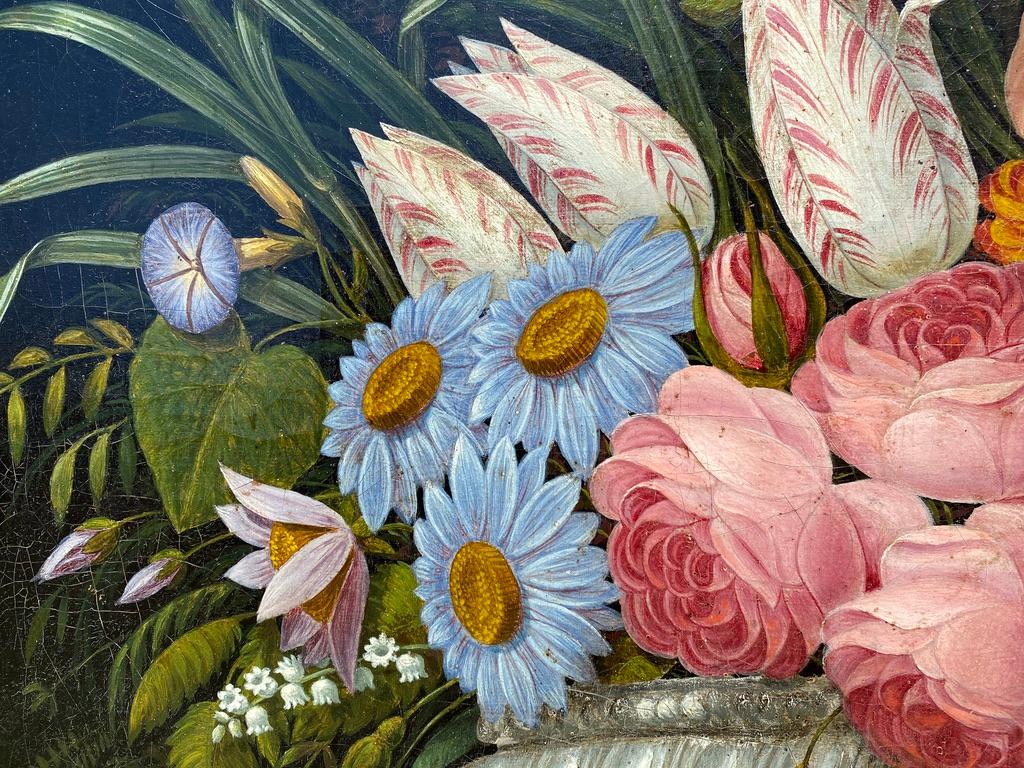 European Oil on Canvas Still Life Painting of Flowers in Vase 3