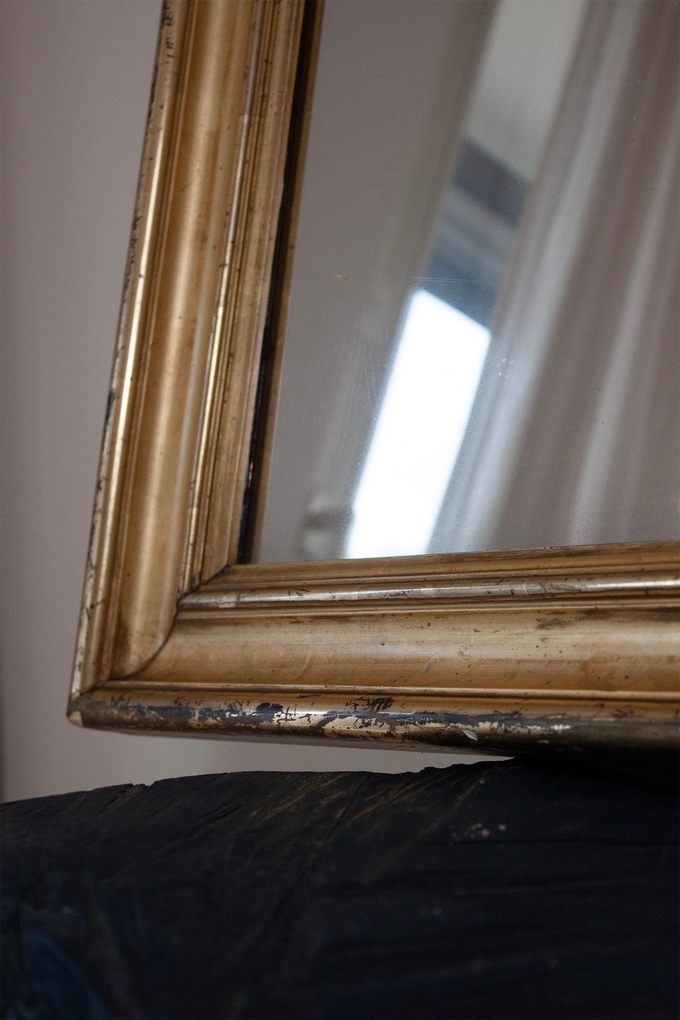 European Old Rectangular Gilded Wall Mirror  In Fair Condition In Rümmingen, BW