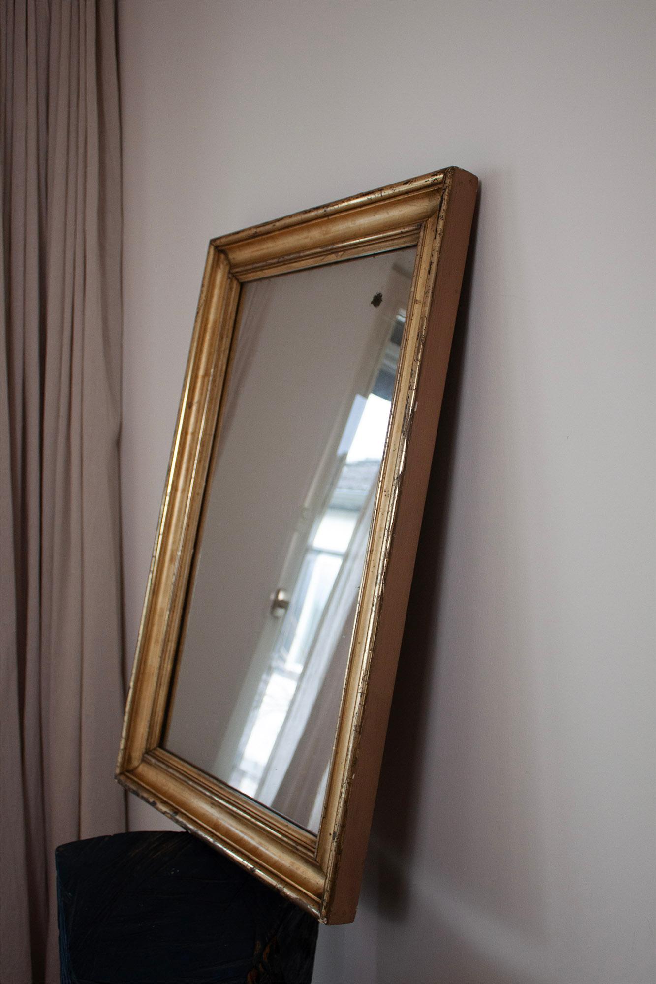 Wood European Old Rectangular Gilded Wall Mirror 