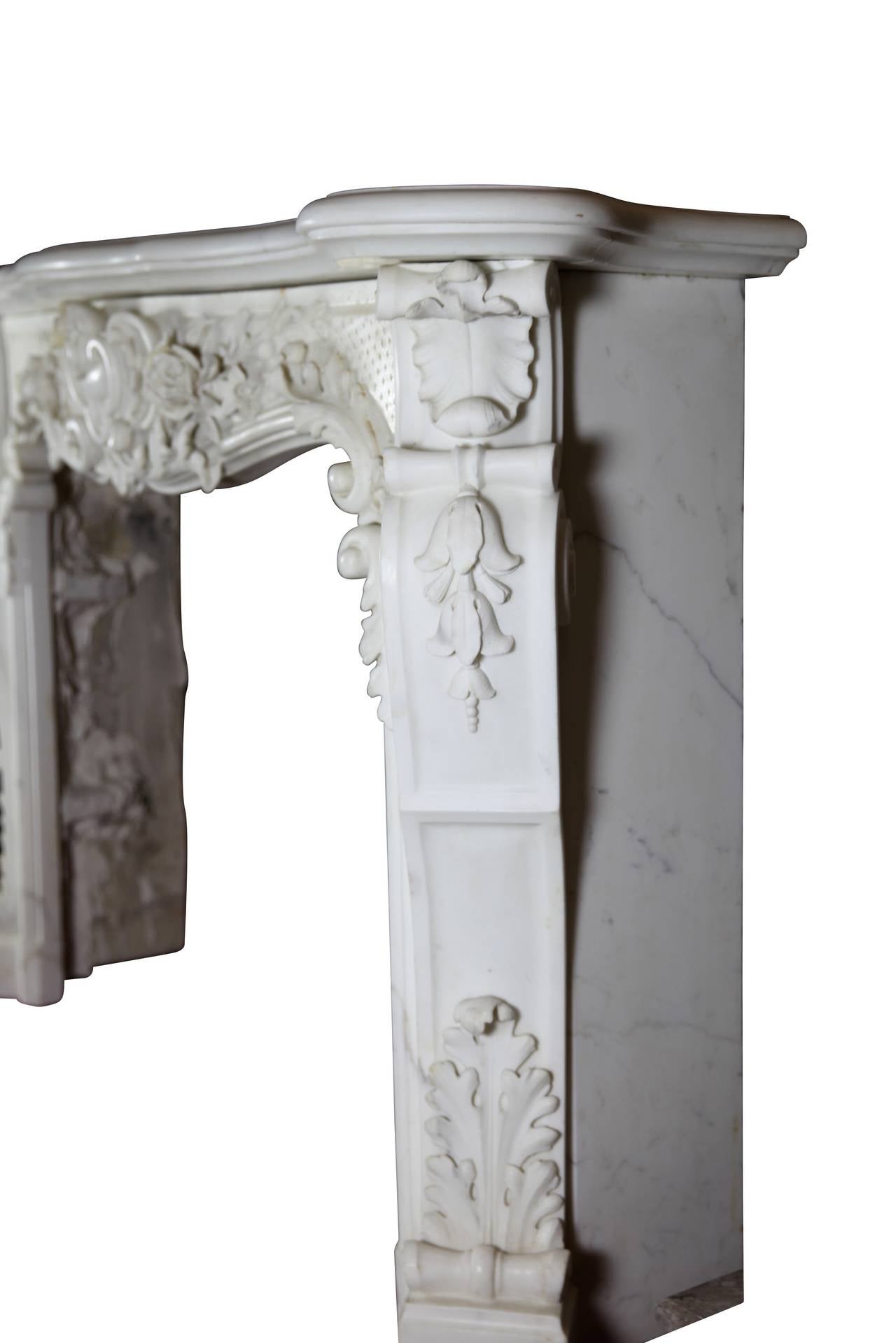 European Opulent White Statuary Marble Fireplace Surround For Sale 3