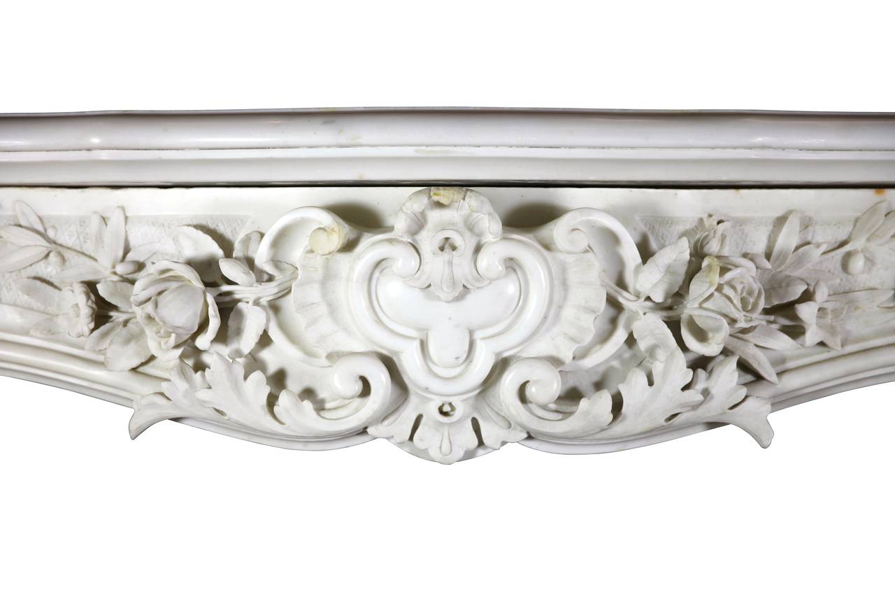 Baroque European Opulent White Statuary Marble Fireplace Surround For Sale